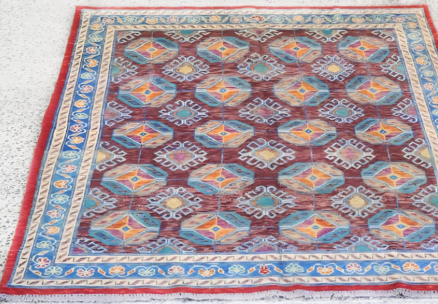 Afghan Chobi rug – hand-knotted wool with geometric tribal design in vegetable dyes, 242 x 183 cm