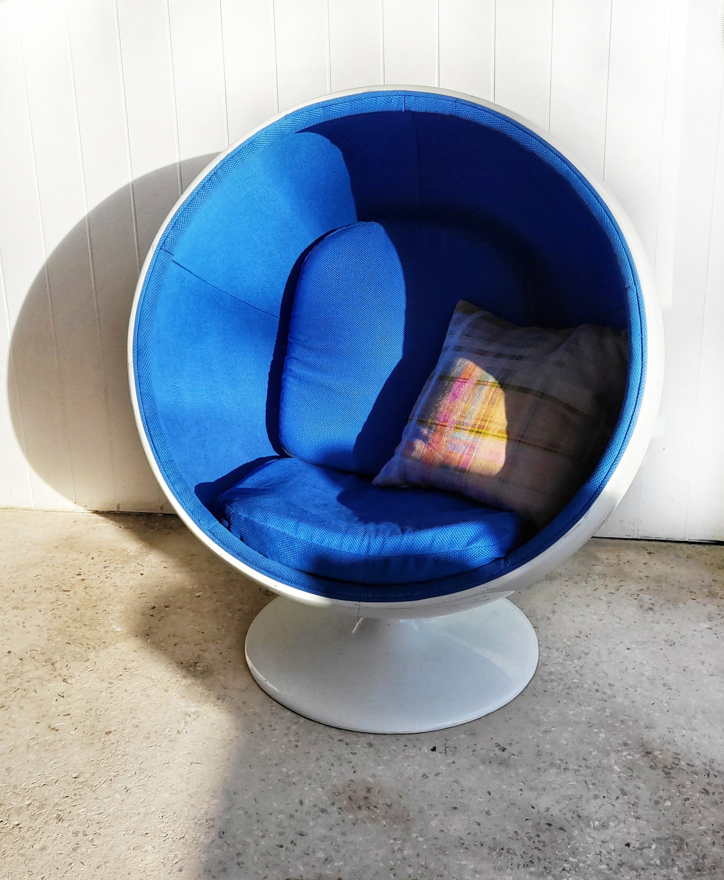 Ball Chair with Blue Upholstery