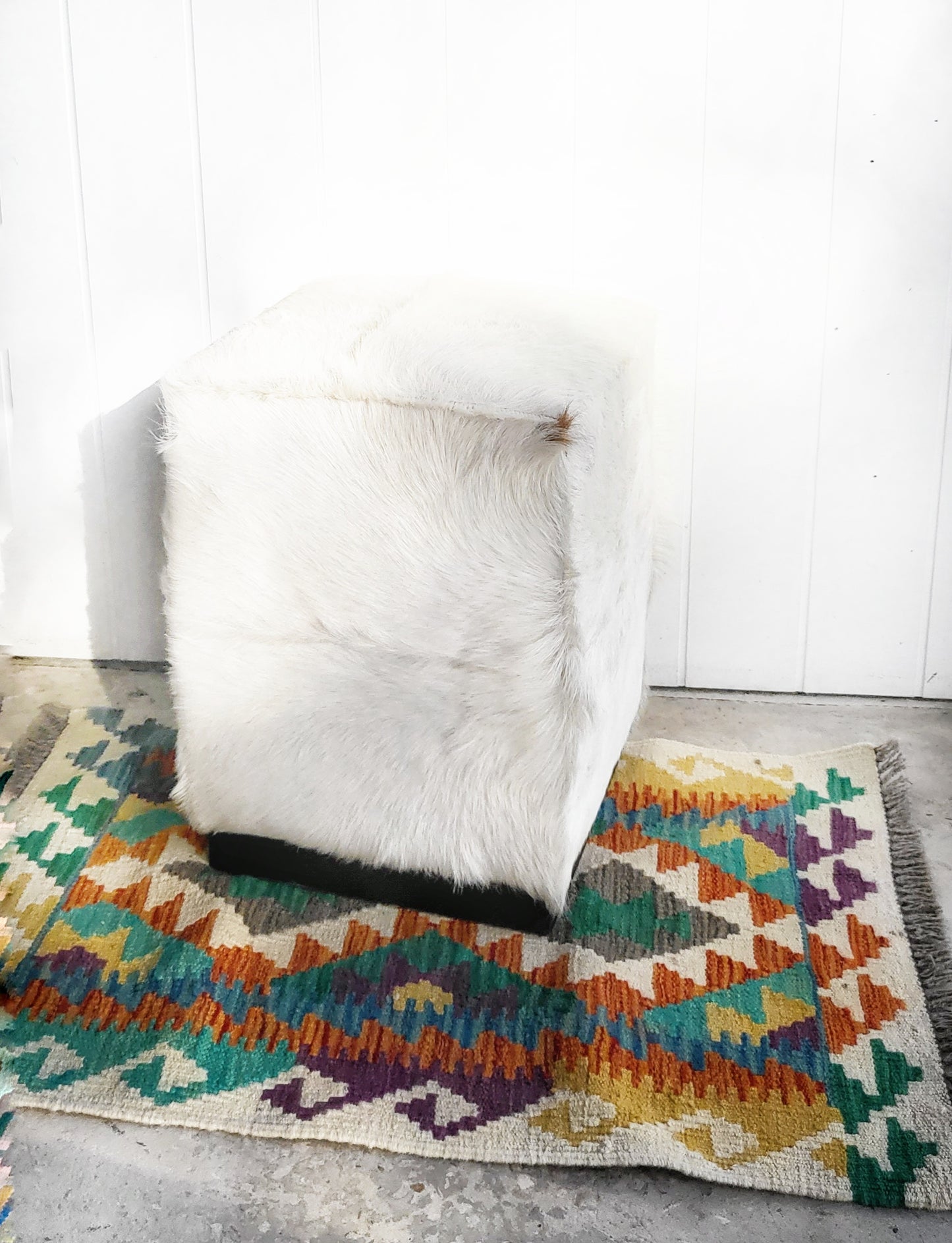 White Goat Hide Stool