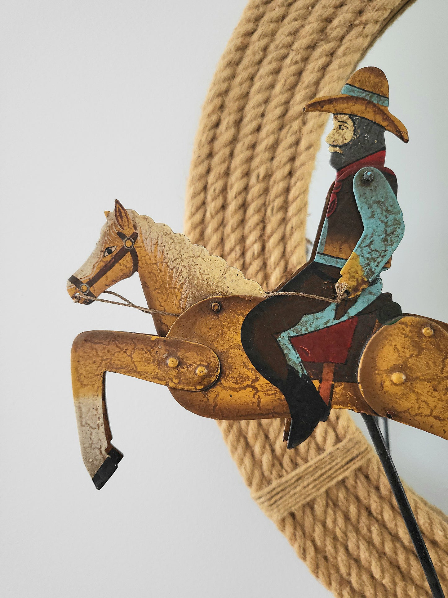 Antique Cowboy and Horse Iron Kinetic Pendulum