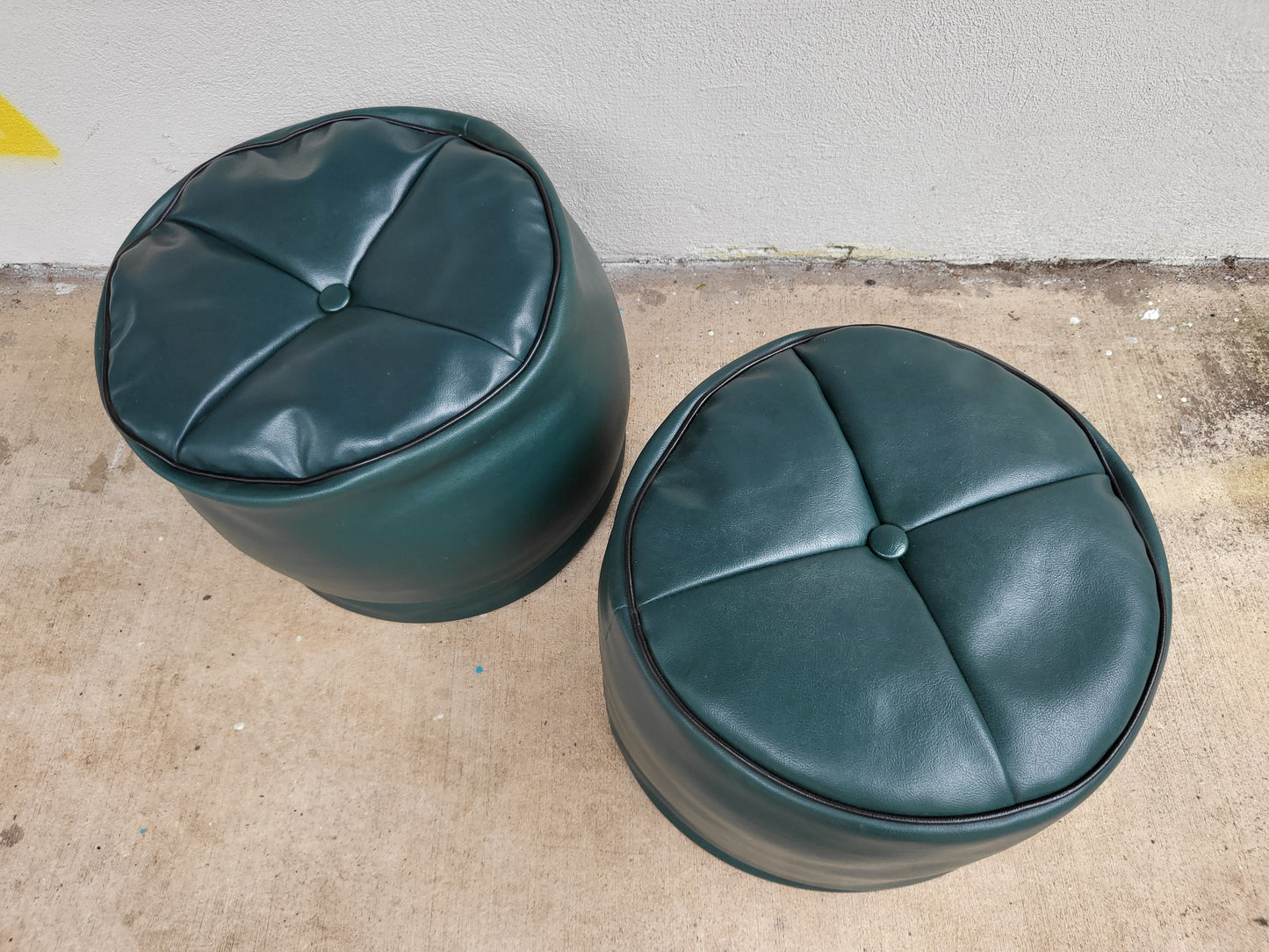 Pair of Original 1960's Brisbane Arcade Green Vinyl Poufs