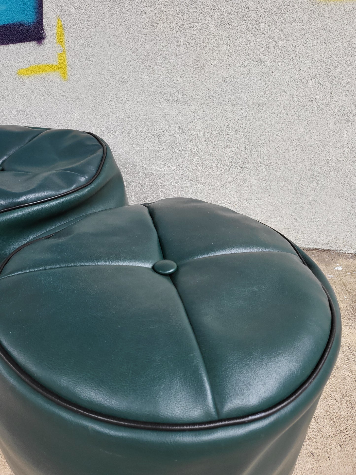 Pair of Original 1960's Brisbane Arcade Green Vinyl Poufs