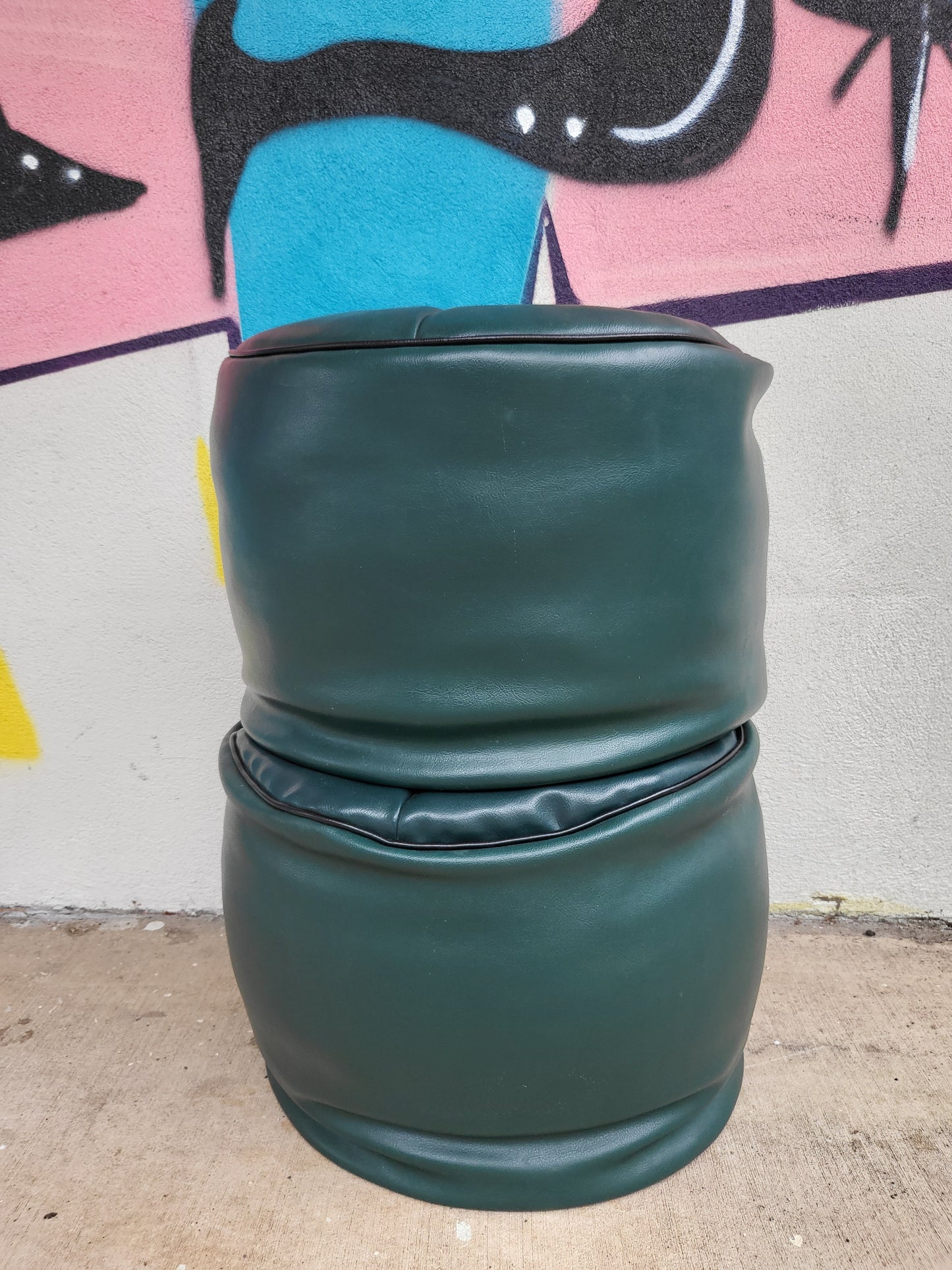 Pair of Original 1960's Brisbane Arcade Green Vinyl Poufs