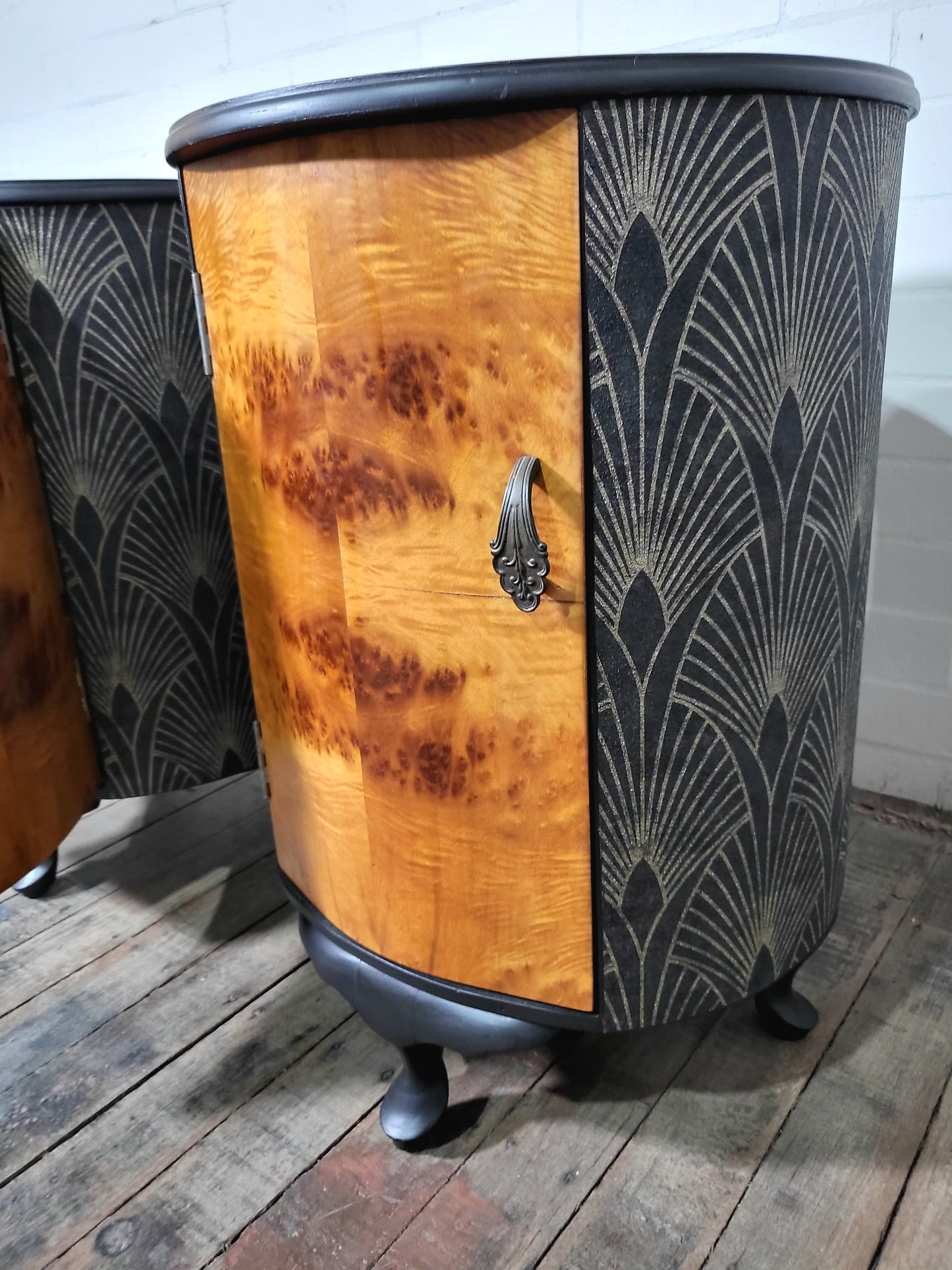 Extremely Rare Pair of Art Deco Parisian Barrel-Form Bedside Cabinets