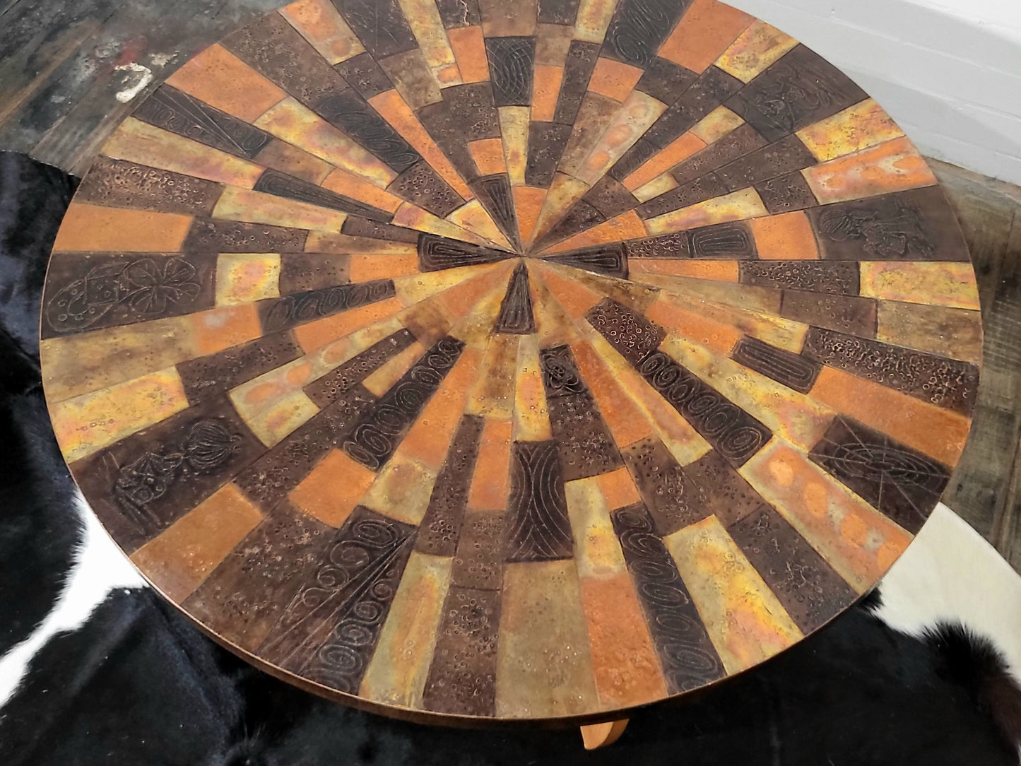 Vintage Mid-Century Etched Copper Coffee Table