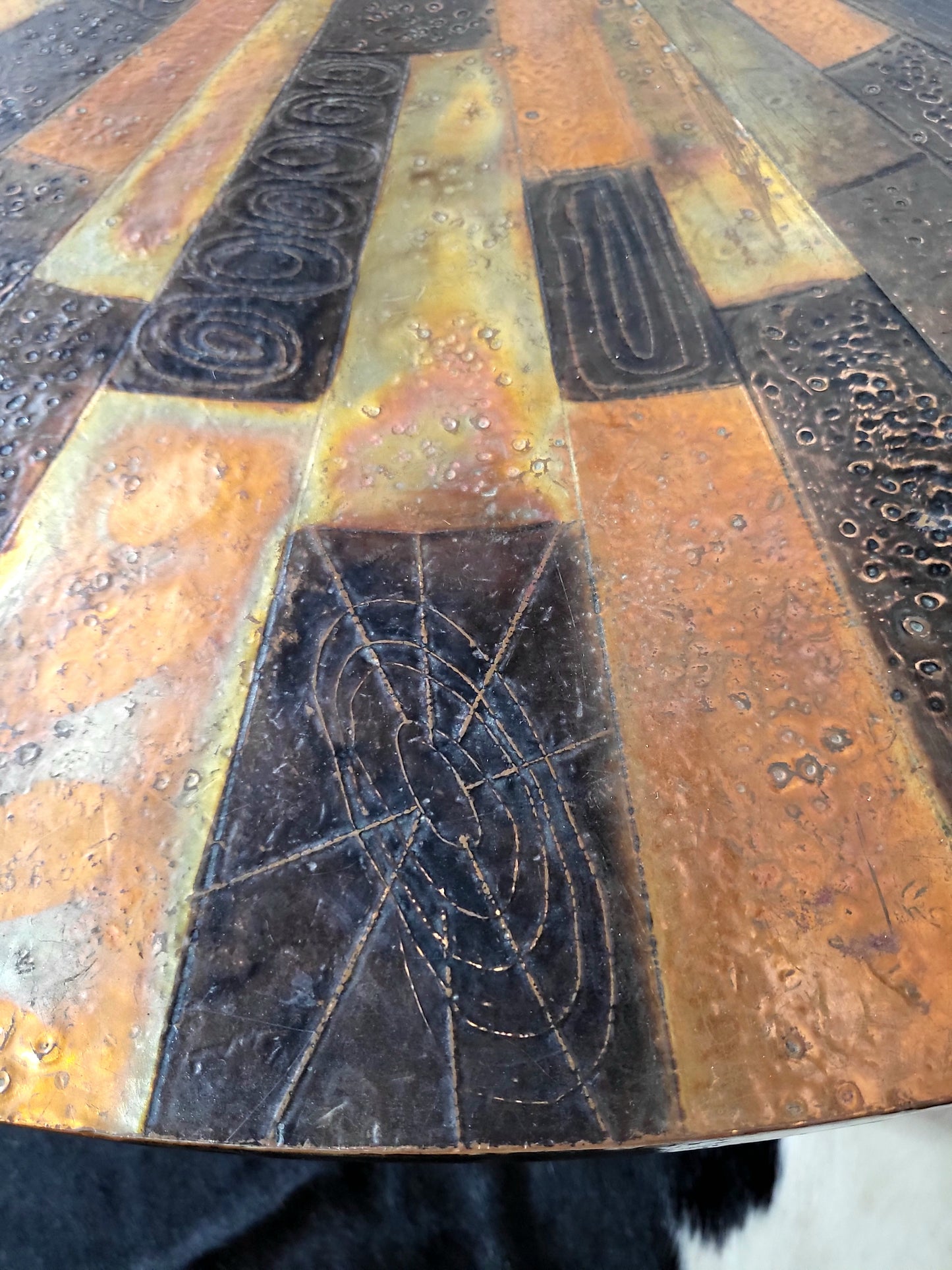 Vintage Mid-Century Etched Copper Coffee Table