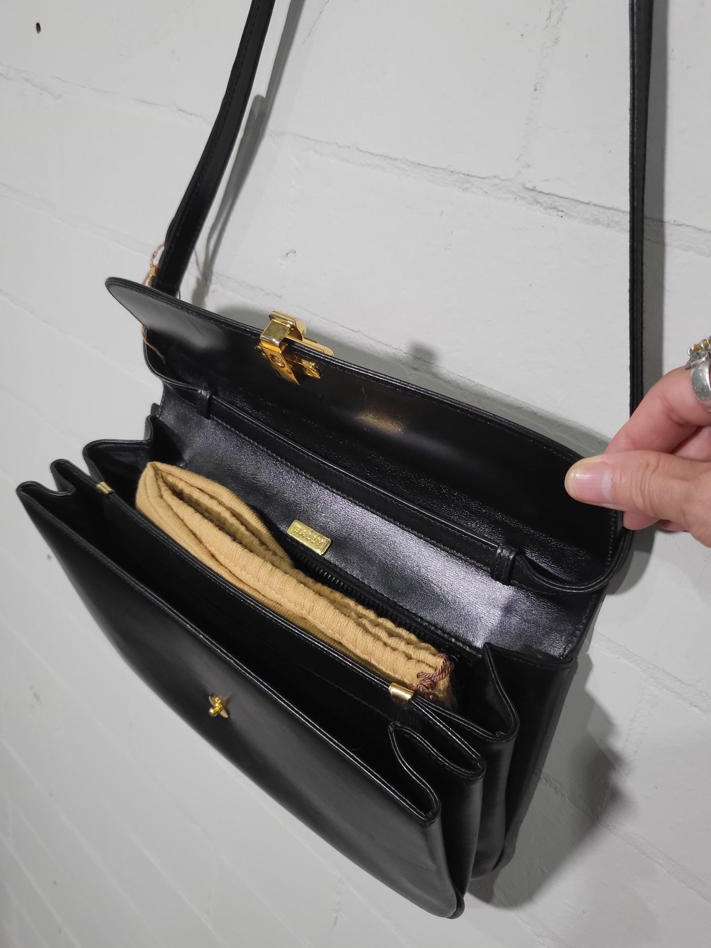 BALLY Black Calf Leather Flap Bag