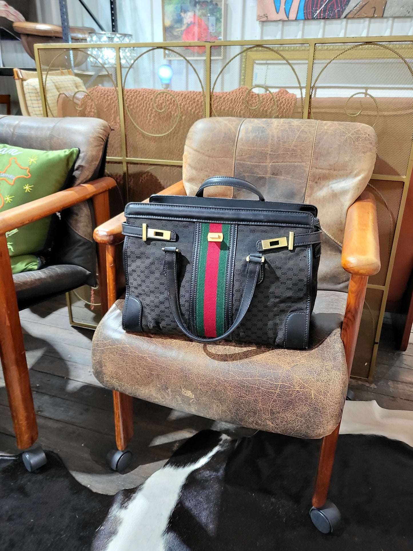 Vintage 1970s Gucci Canvas & Leather Bag