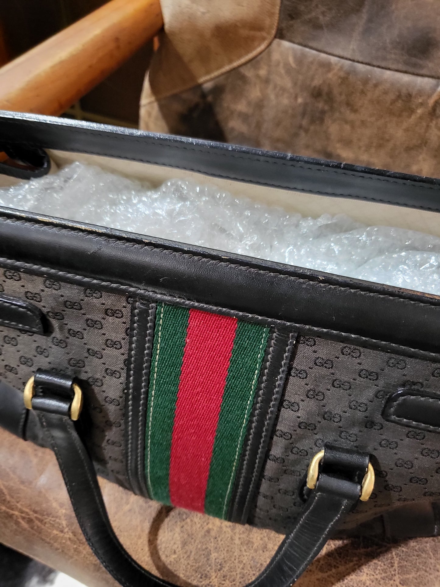 Vintage 1970s Gucci Canvas & Leather Bag