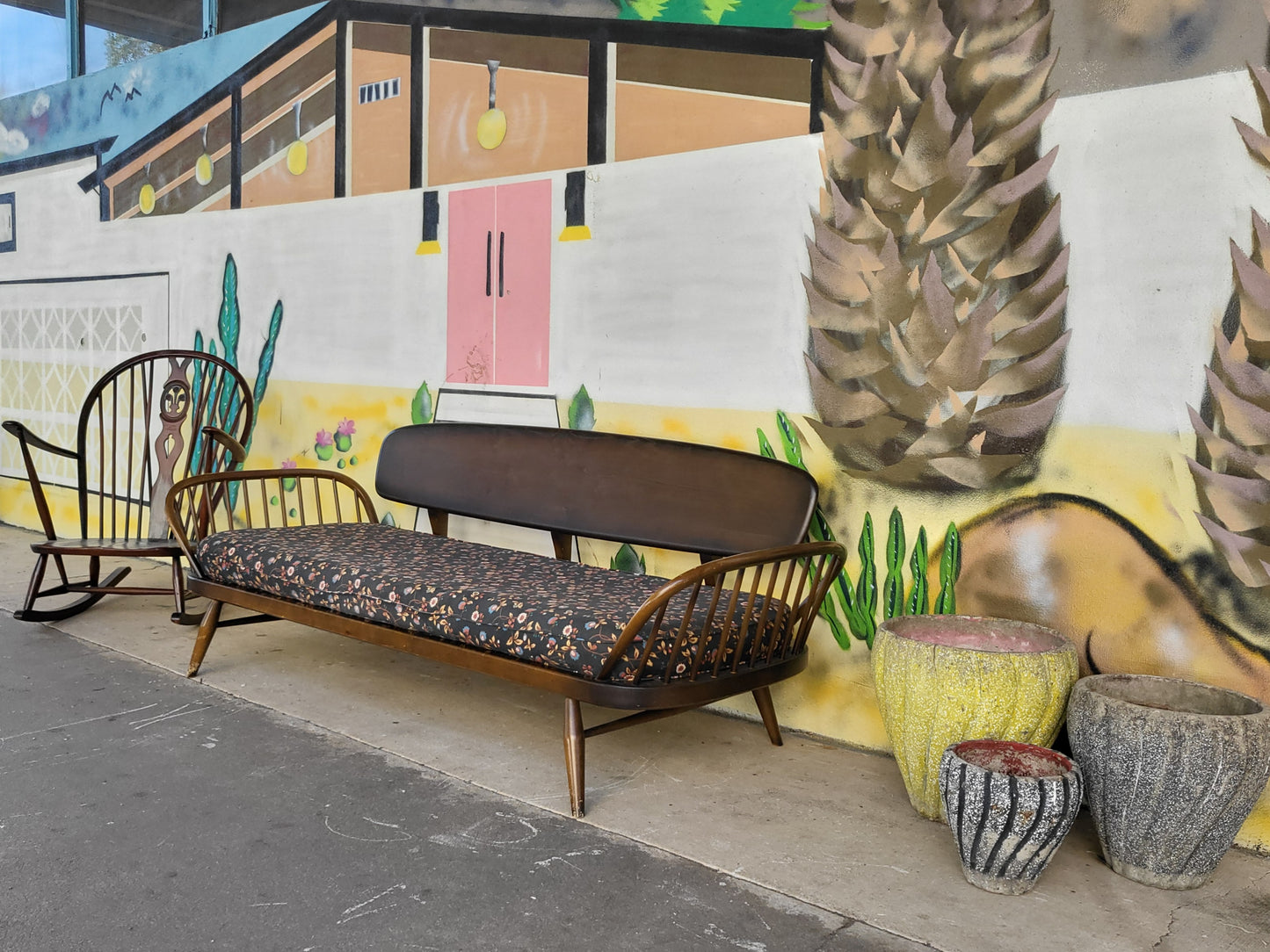 Vintage Ercol Model 355 Sofa / Daybed – with Surfboard Backrest