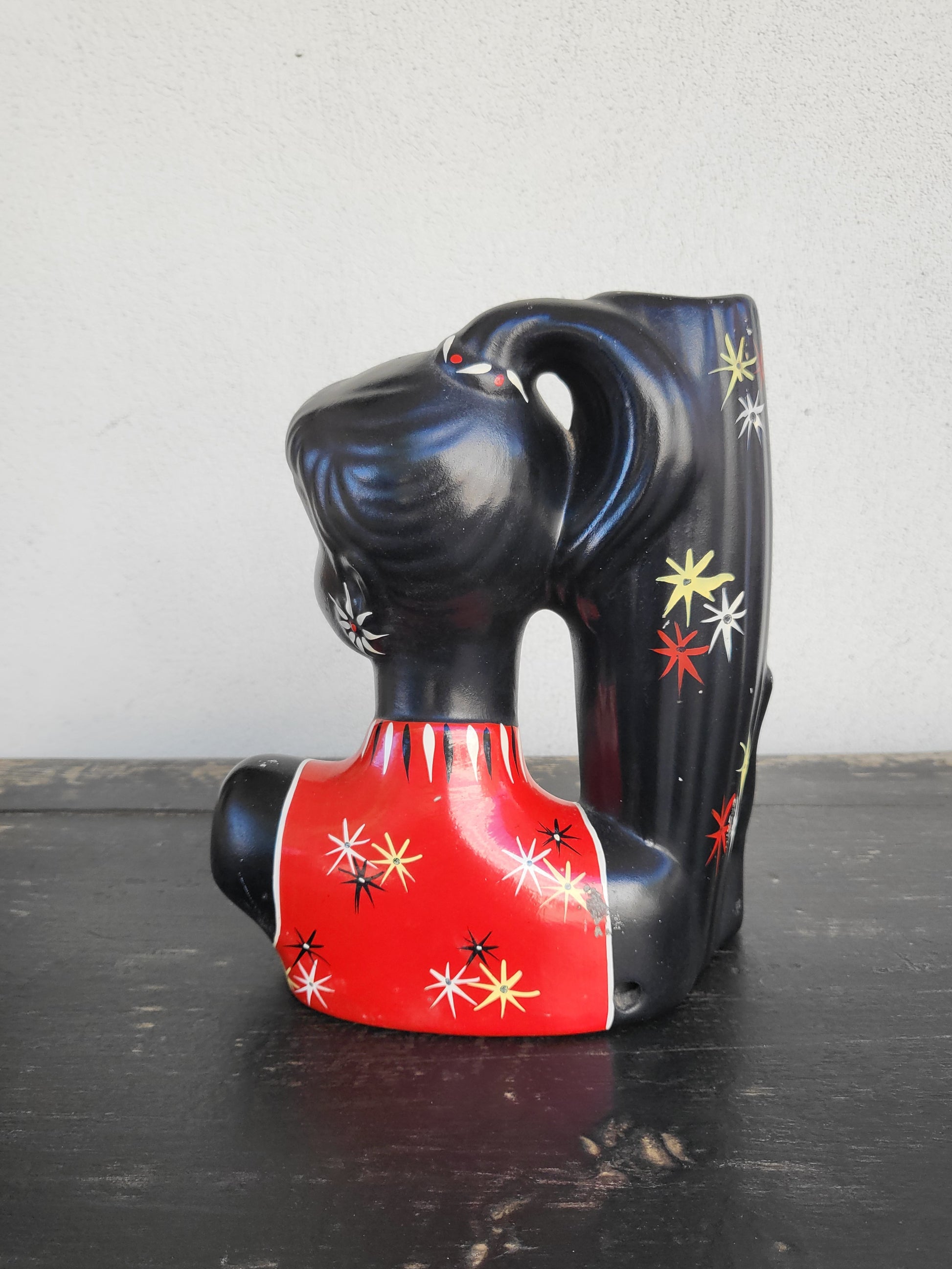 Back view of vintage Barsony HL 6/B lamp base, ceramic mid-century collectible.