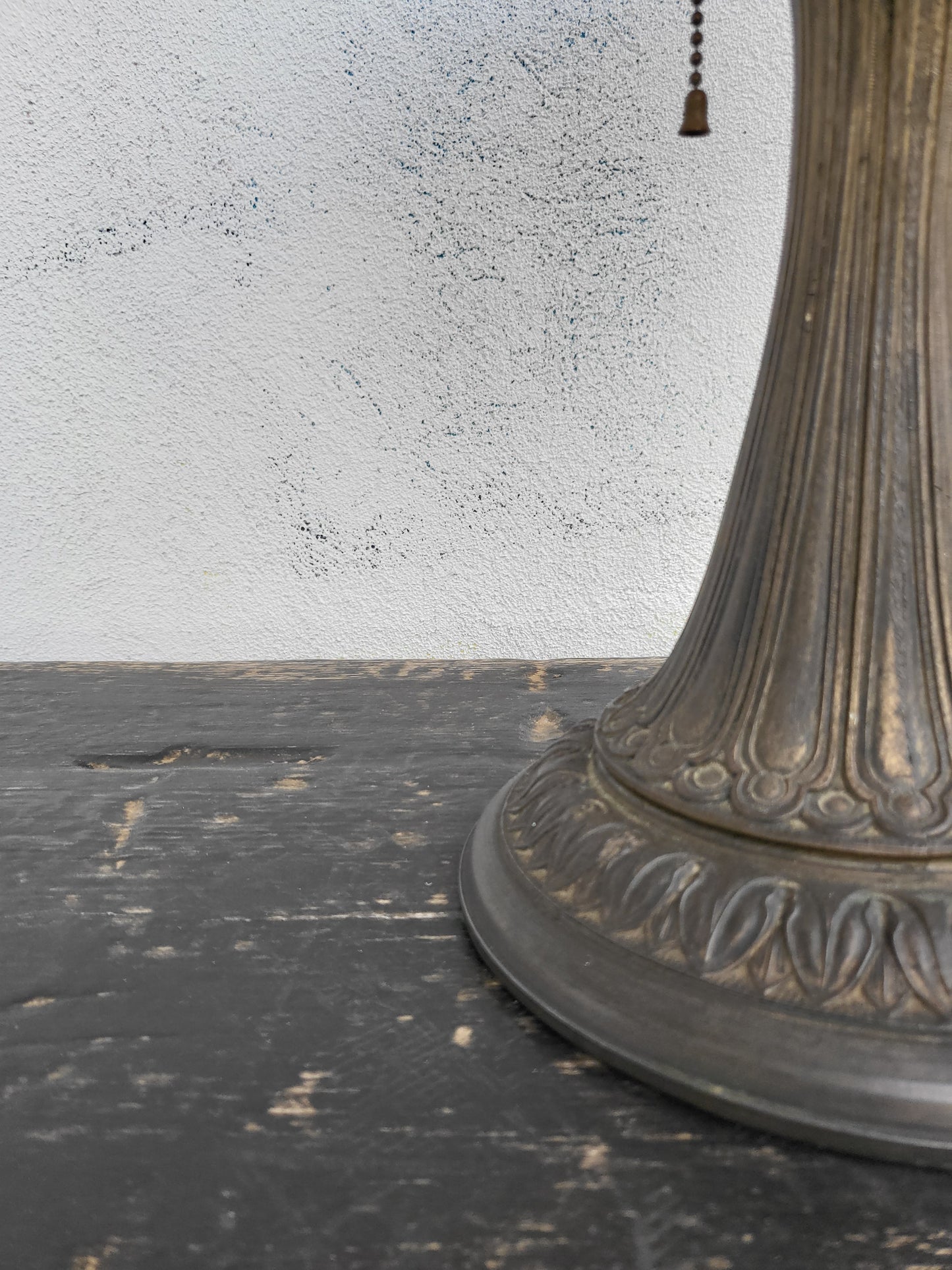Antique Slag Glass Lamp with Ornate Metal Base