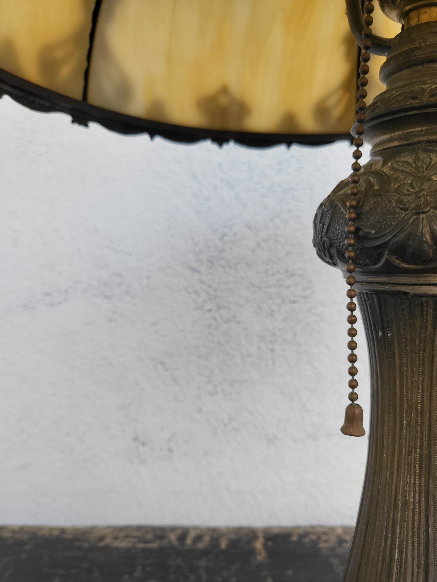 Antique Slag Glass Lamp with Ornate Metal Base