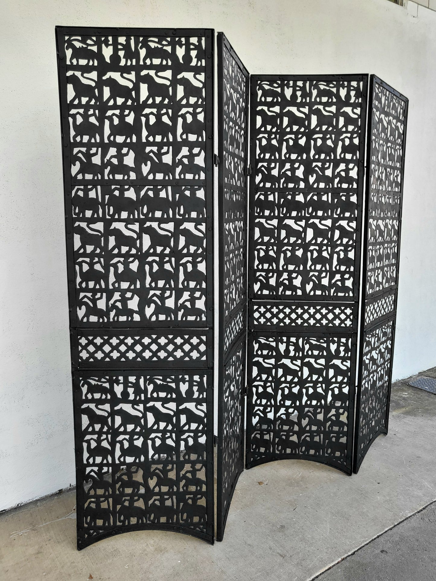 Hand-Cut Metal Room Divider with Animal Motifs, c. early 20th Century