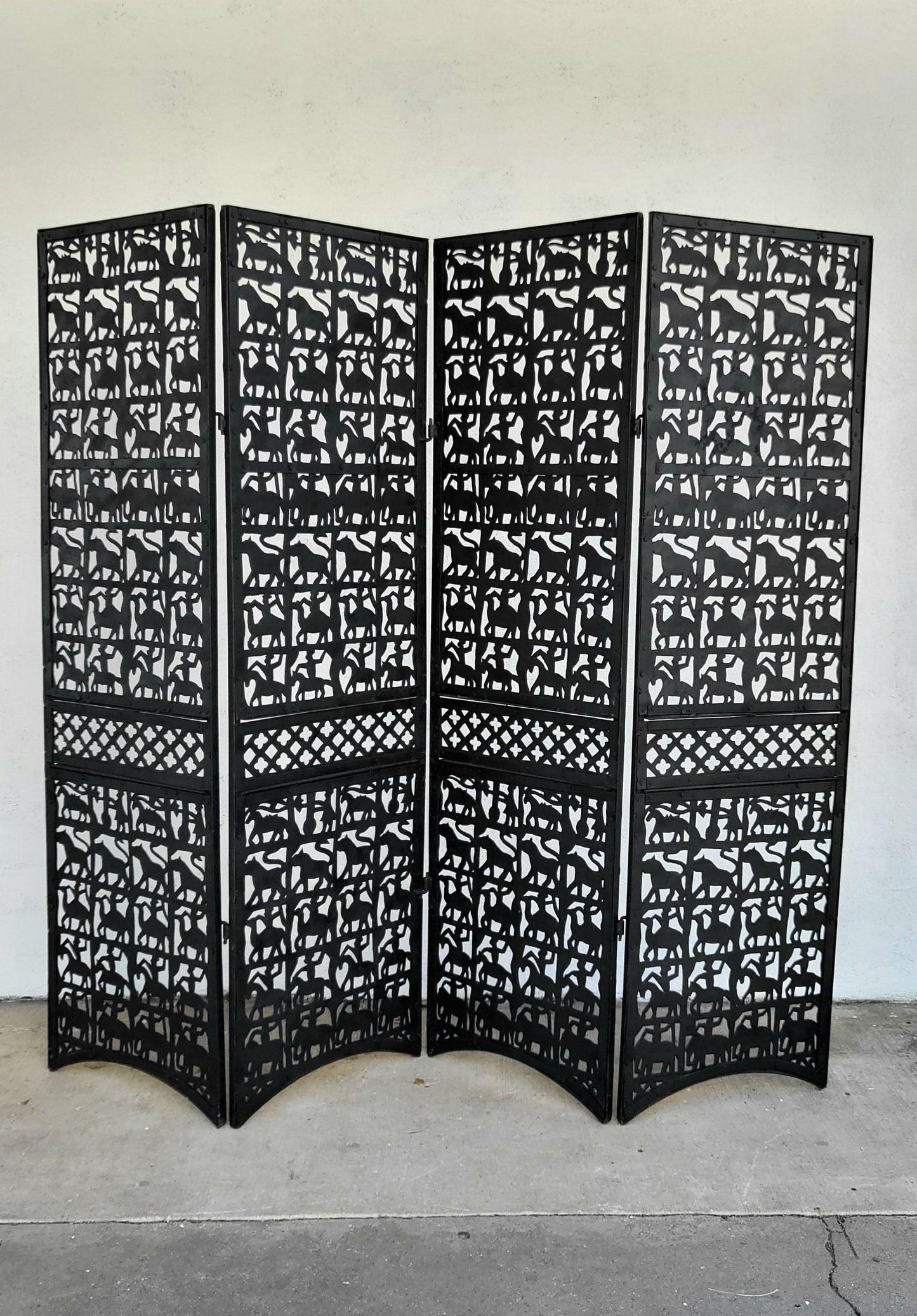 Hand-Cut Metal Room Divider with Animal Motifs, c. early 20th Century