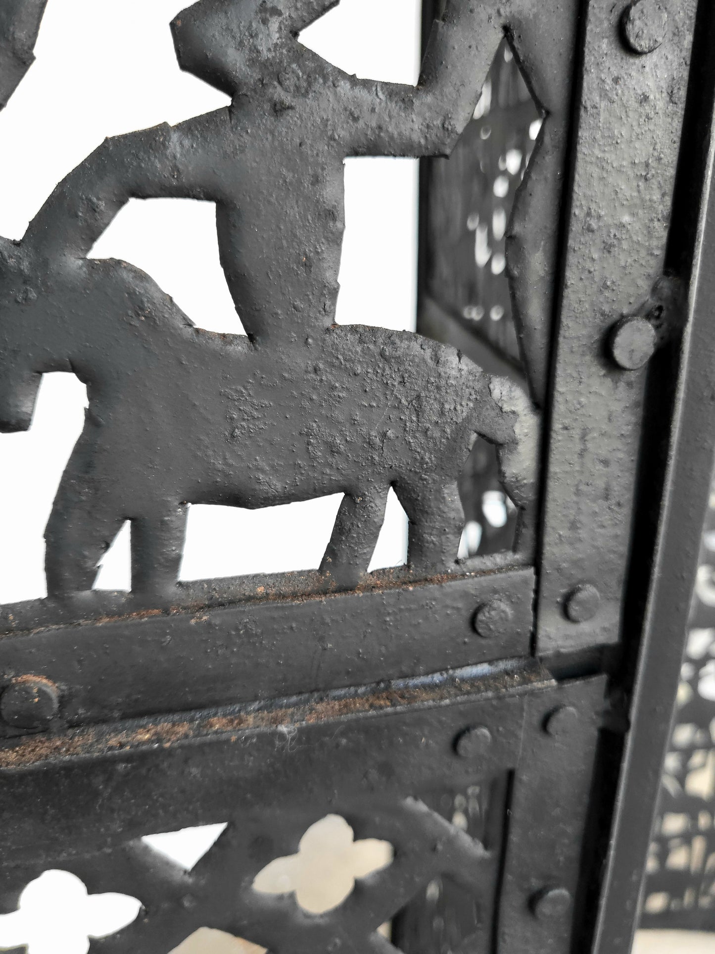 Hand-Cut Metal Room Divider with Animal Motifs, c. early 20th Century