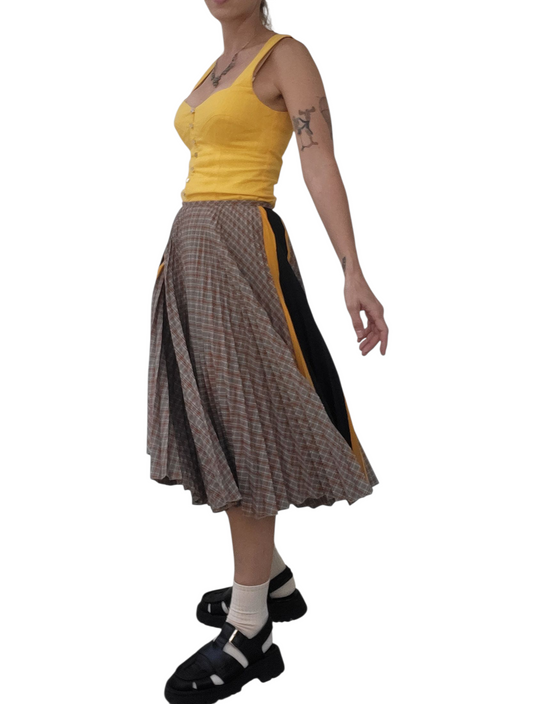 Prada Pleated Check Skirt with Contrast Panels - Size 38