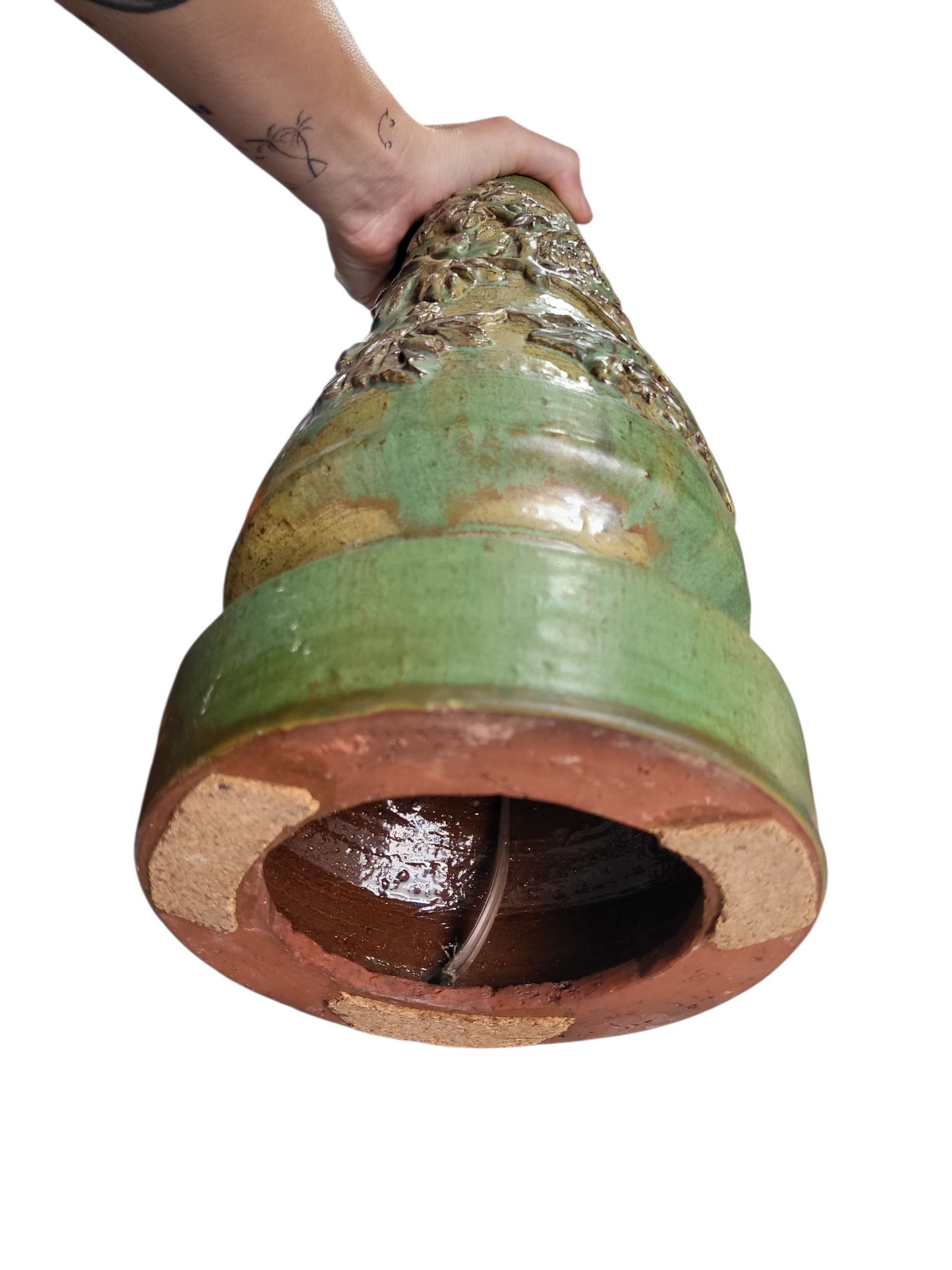 Mid-Century Terracotta Lamp with Leaf Detail & Modern Shade