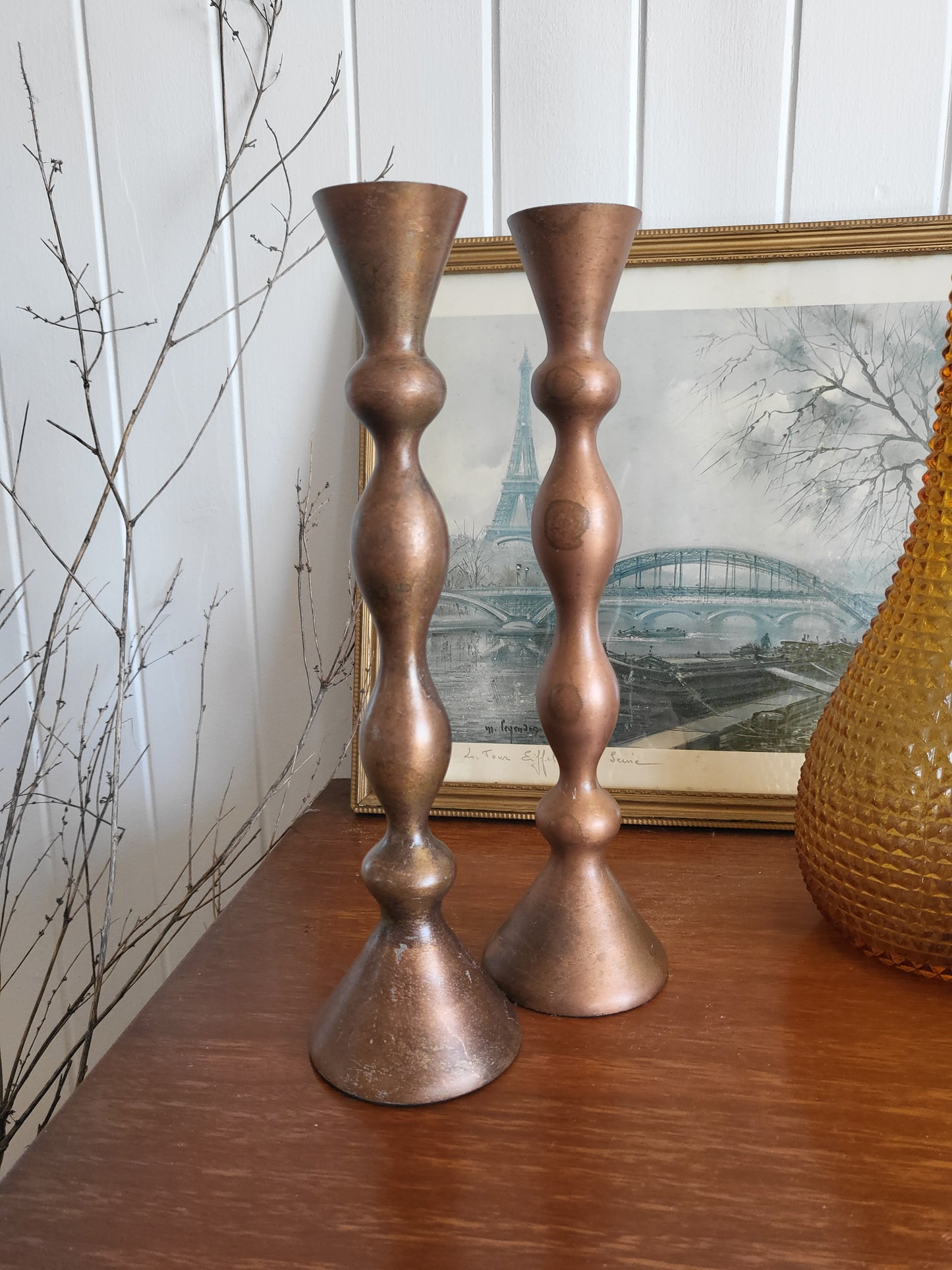 Pair of Post-Modern Copper Candle Holders