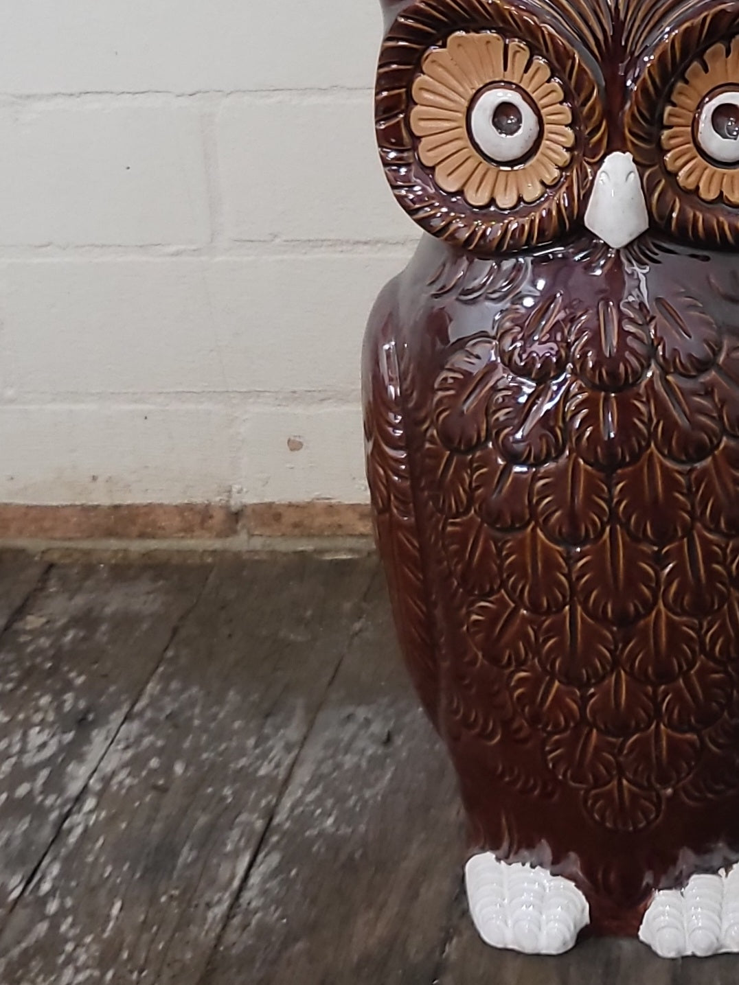 Vintage Ceramic Owl Umbrella Stand / Floor Vase | 1970s