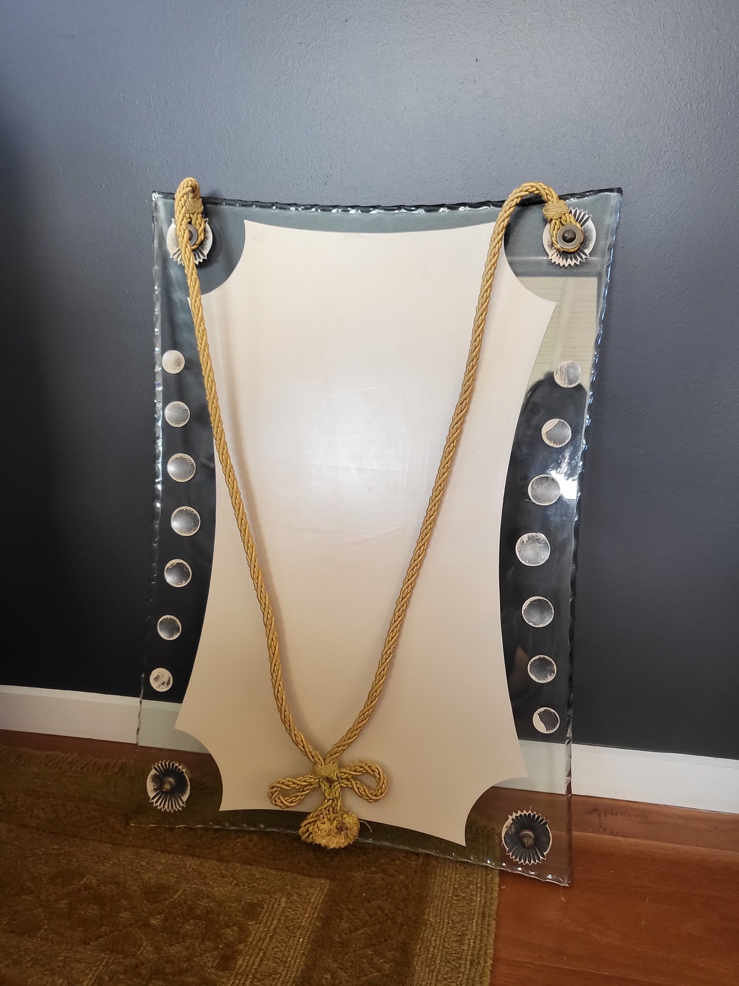 1950s Mid-Century Cristal Art Wall Mirror with Rope Suspension