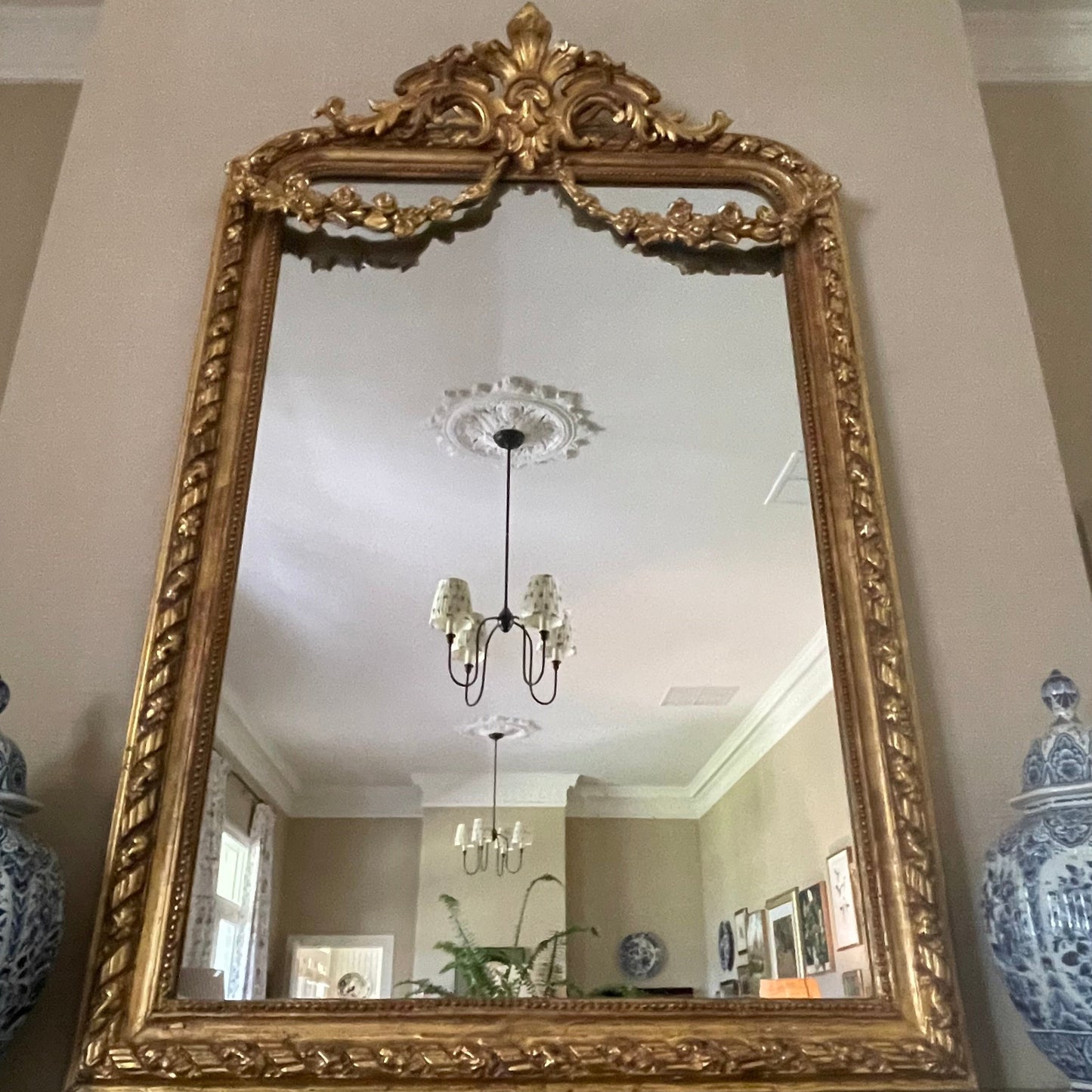 Ornate antique mirror in giltwood, France c.1860