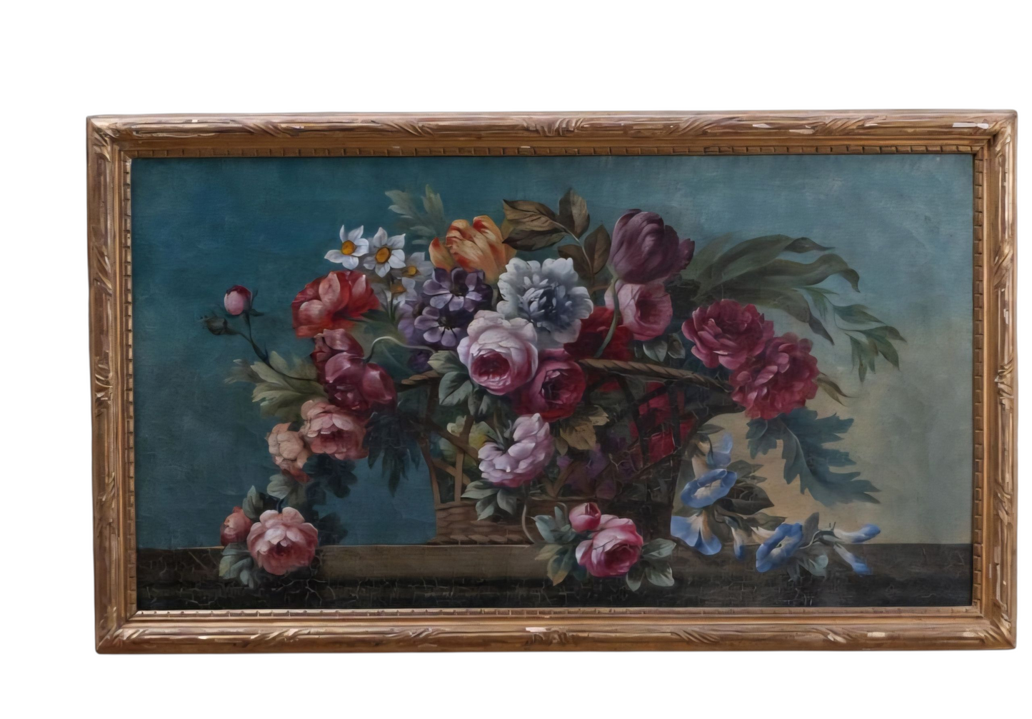 French Trumeau Mirror with Oil on Canvas Panel
