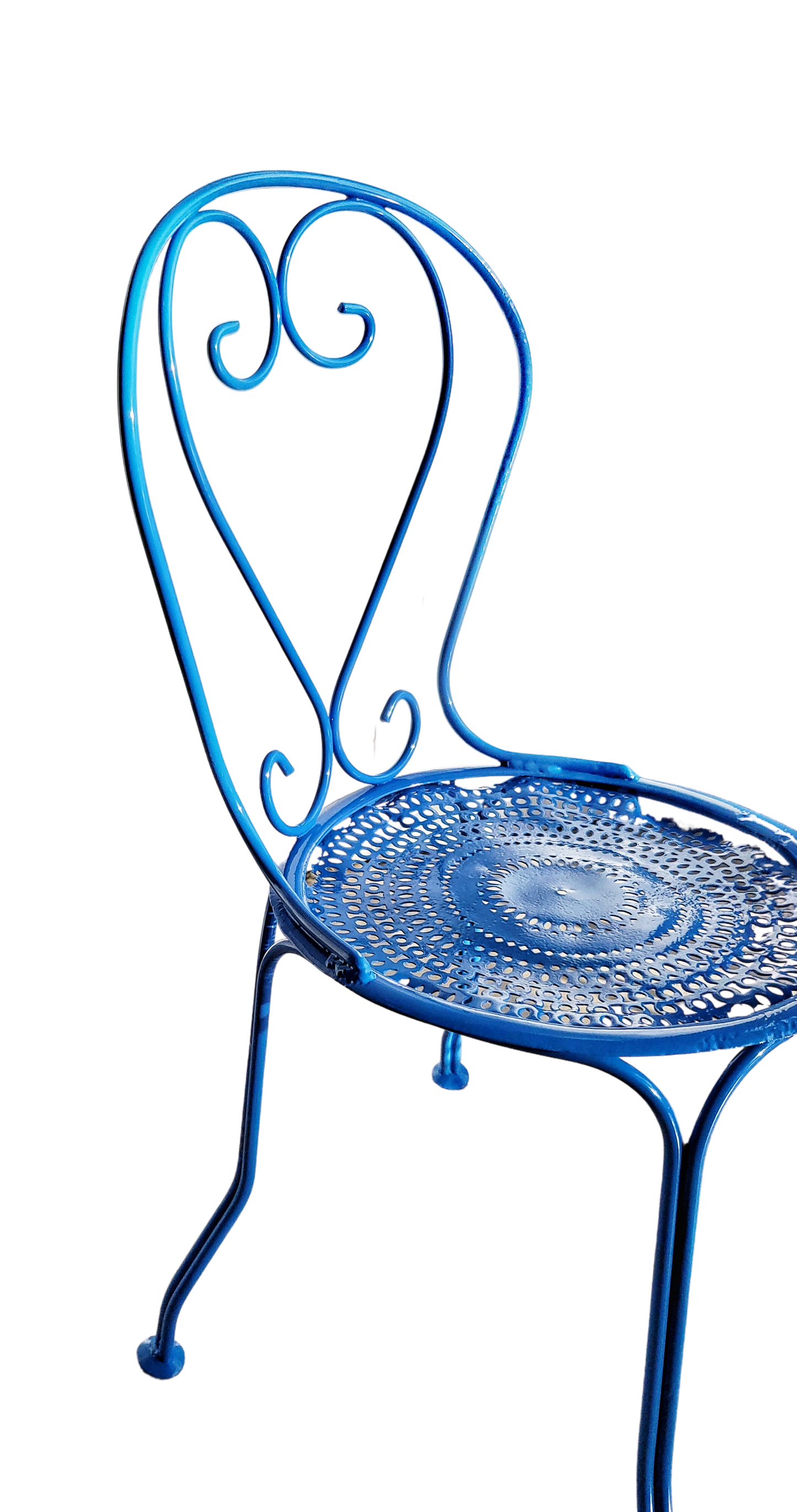 Antique French Chairs and Vintage Table Garden Setting in Bright Blue