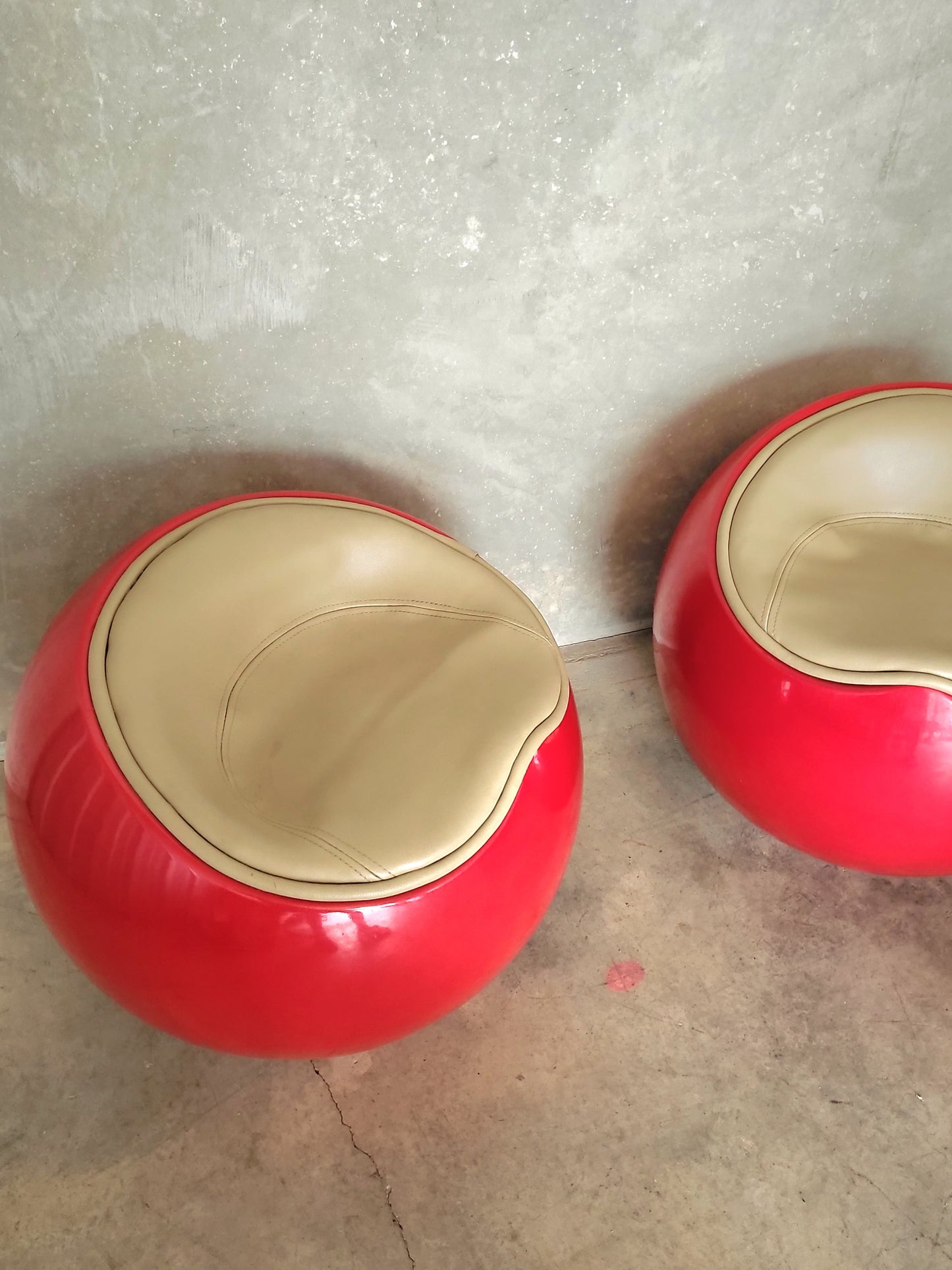 Red and Beige Space Age Ball Chairs