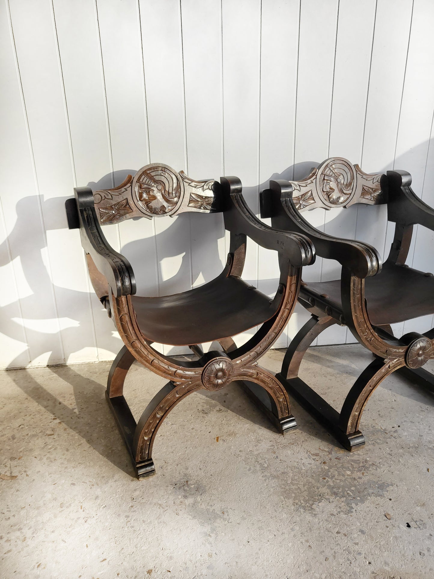 Antique 19th Century Pair of Italian Savonarola Chairs