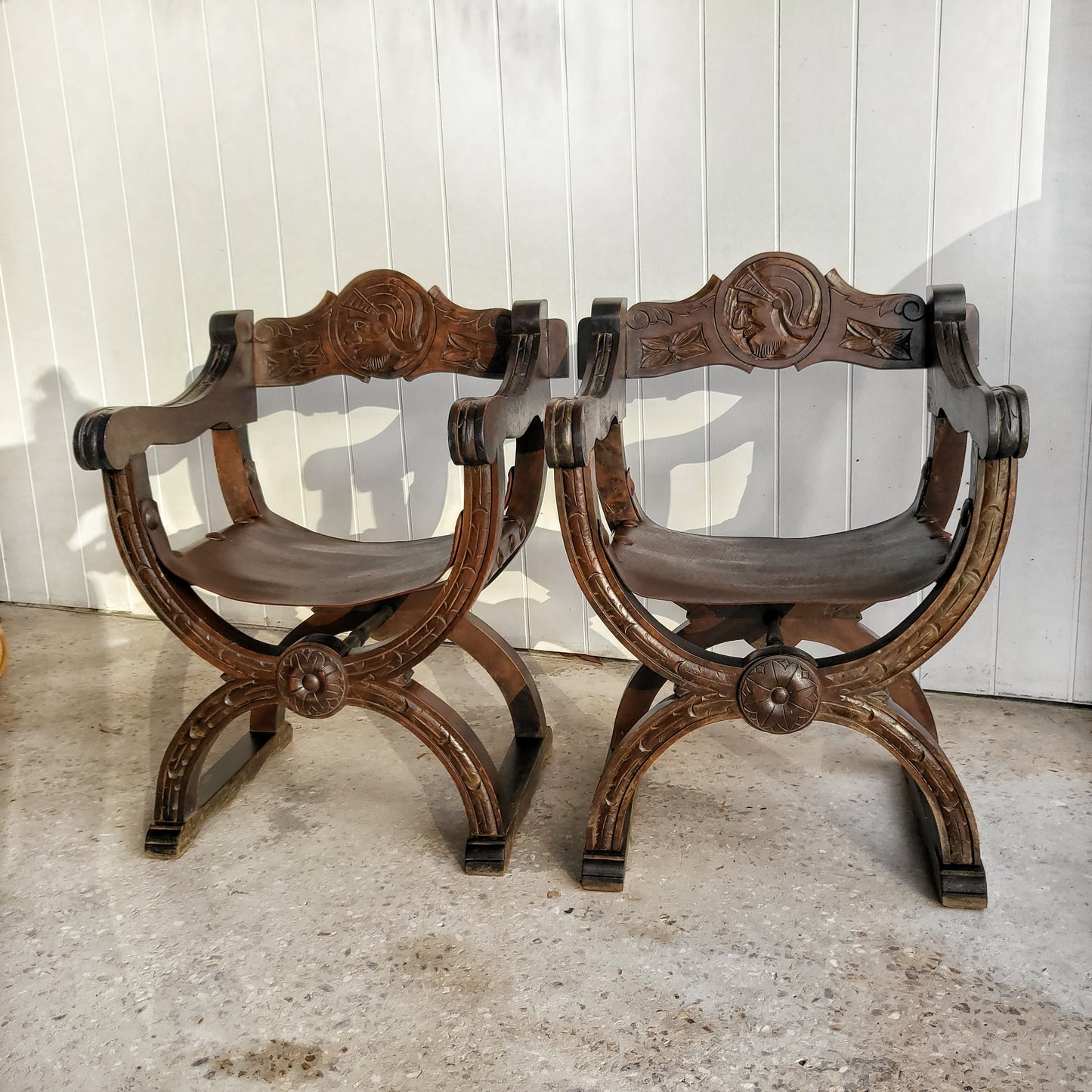 Antique 19th Century Pair of Italian Savonarola Chairs