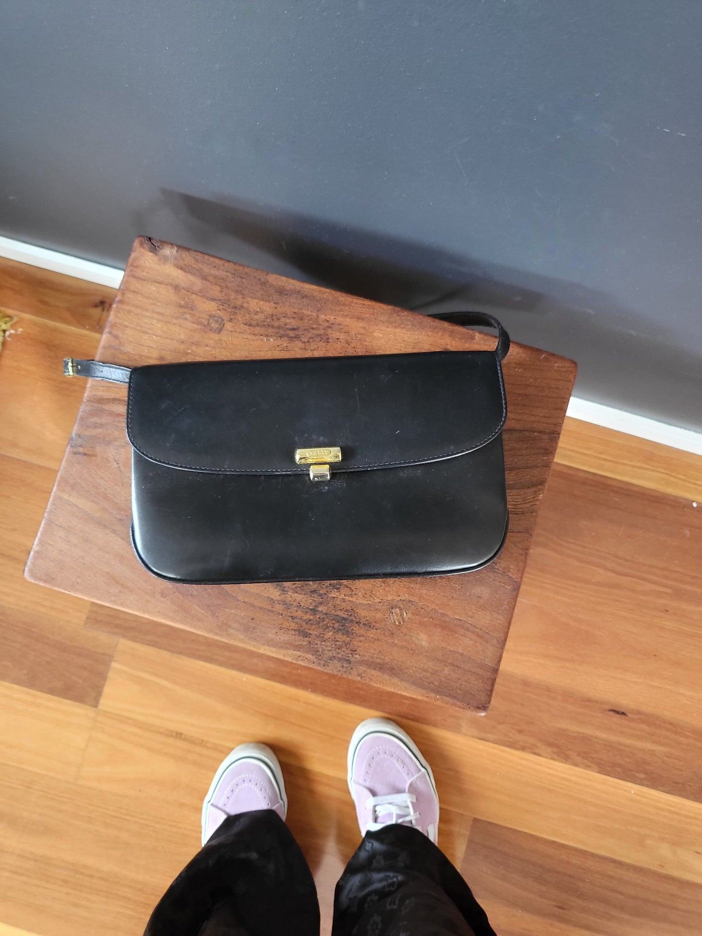 Vintage Bally Black Calfskin Leather Shoulder Bag