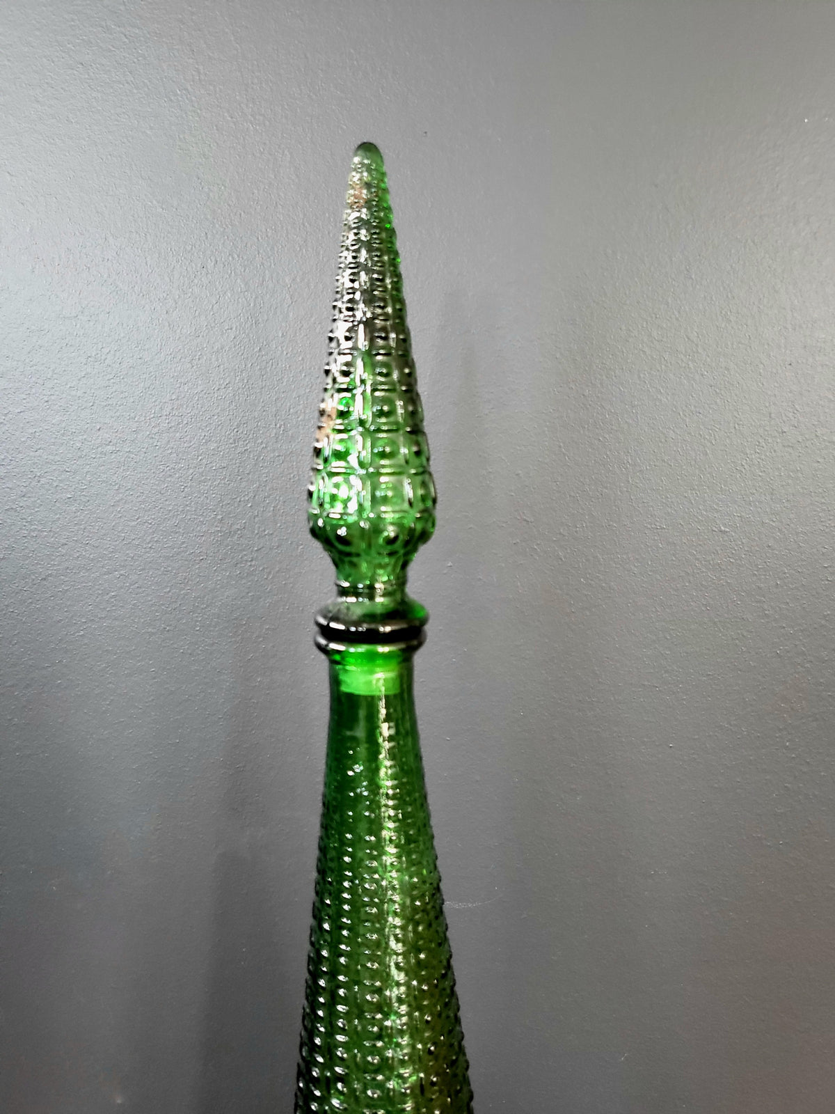 Mid-Century Empoli Emerald Green Aztec Art Glass Bottle