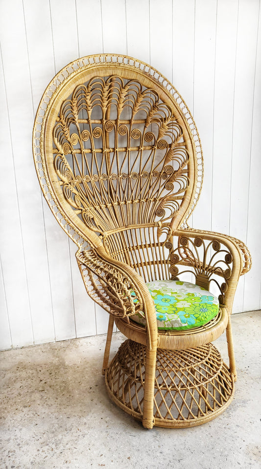 Ornately Woven Cane Peacock Chair