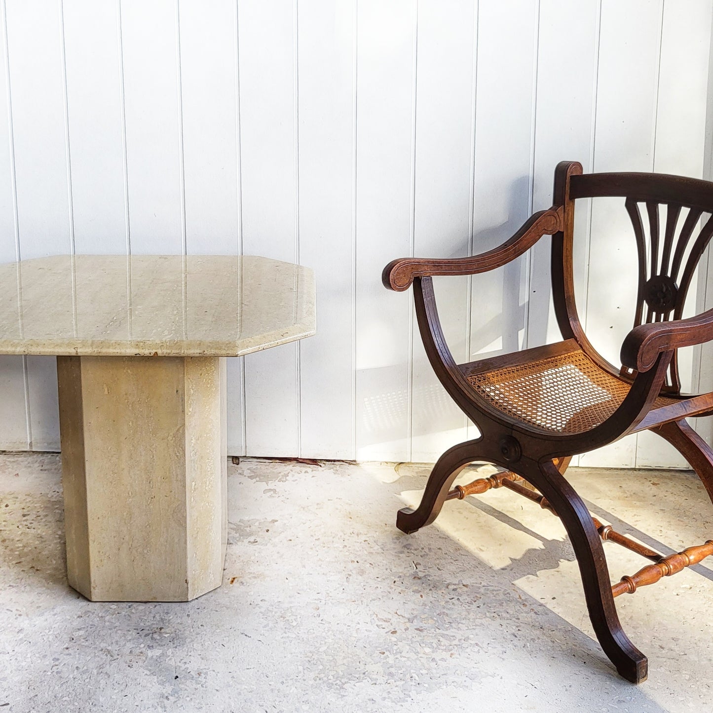 Vintage 1980's Italian Travertine Side or Coffee Table