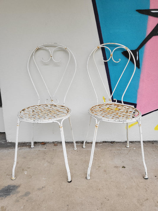 Pair of Antique French Wrought Iron Garden Chairs