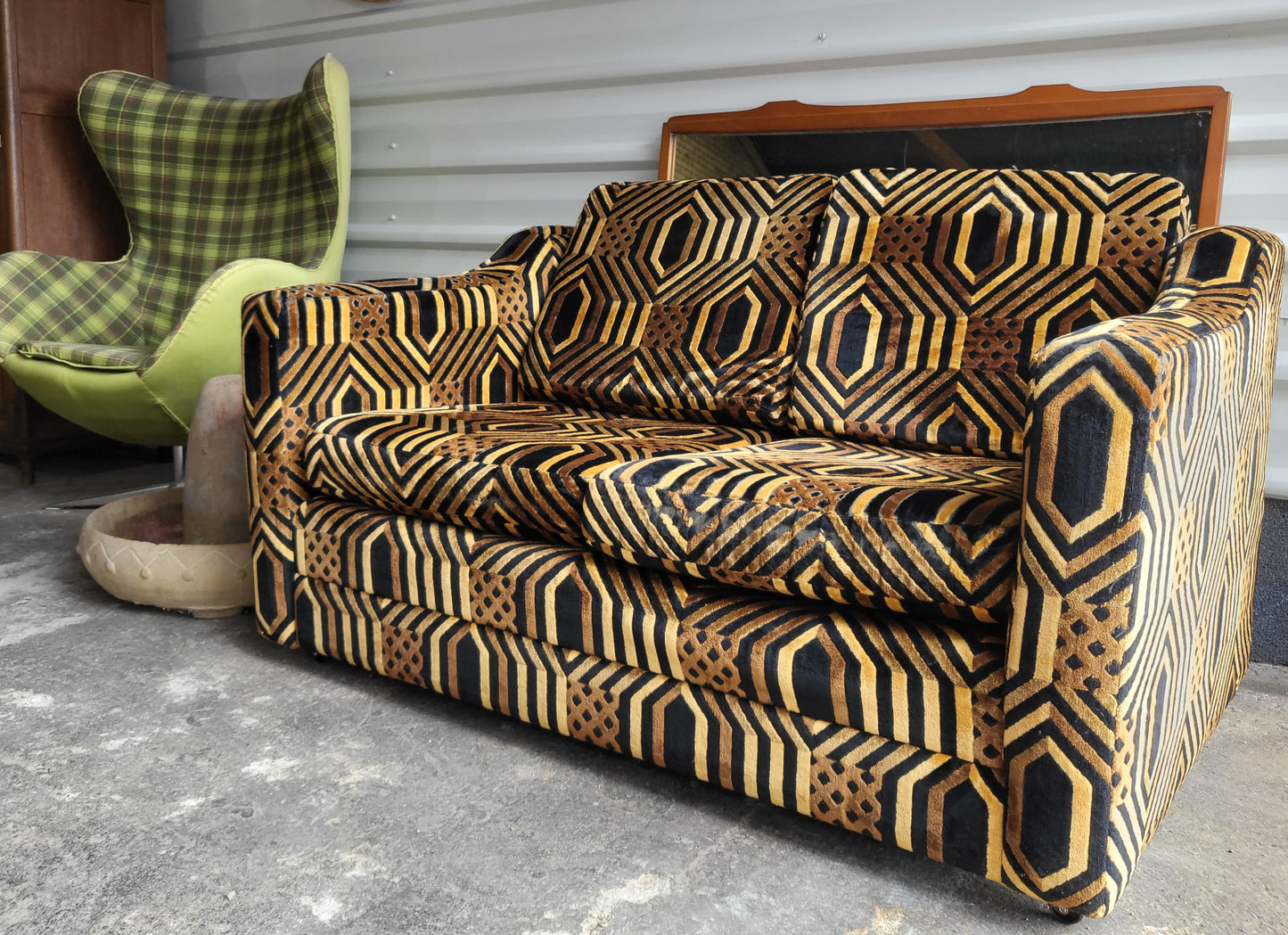 1970's Velvet Bold Graphic Sofa