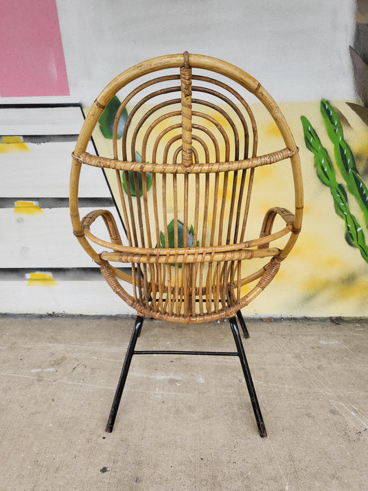 Mid-Century Cane Chair and Ottoman