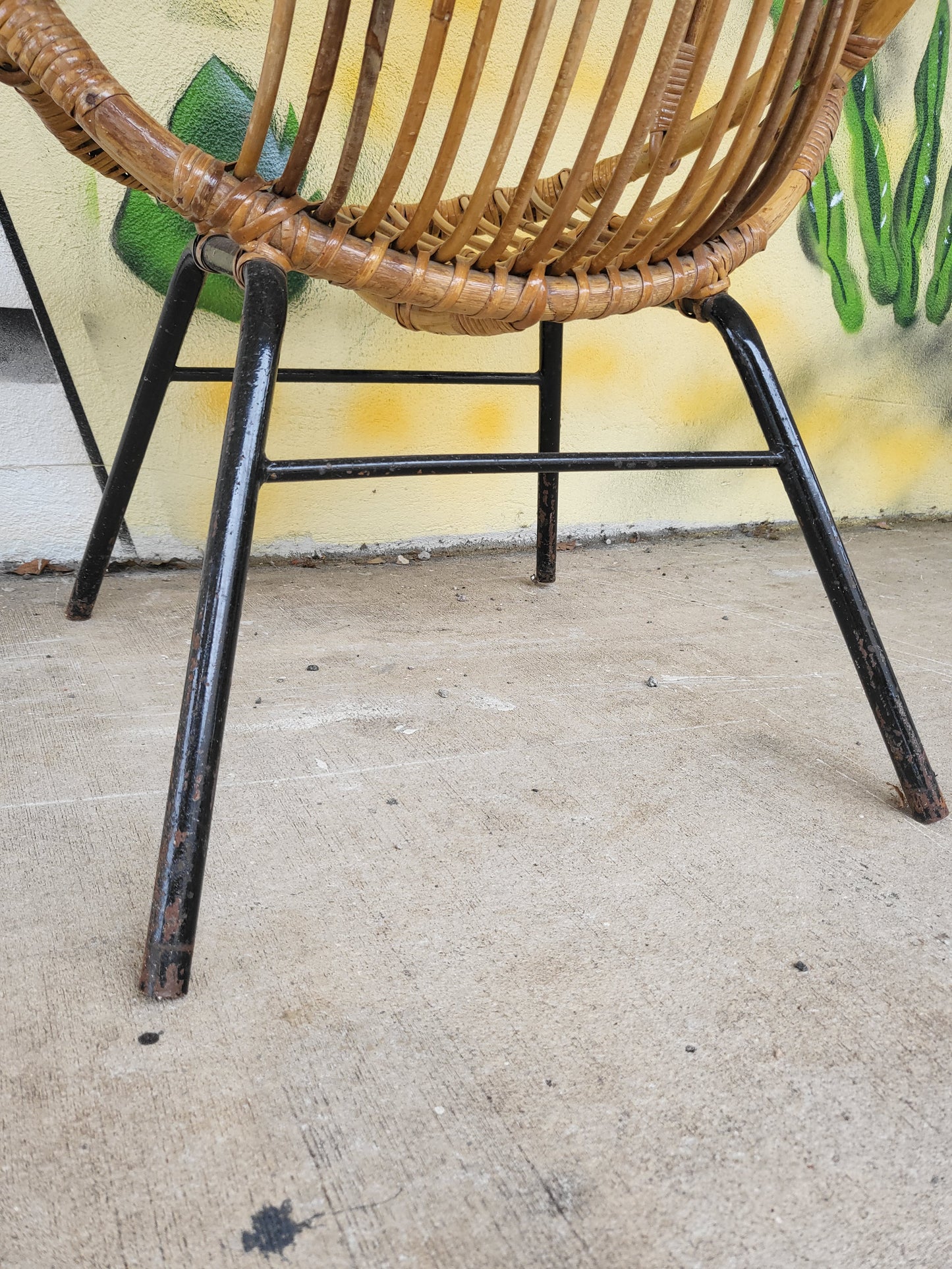 Mid-Century Cane Chair and Ottoman