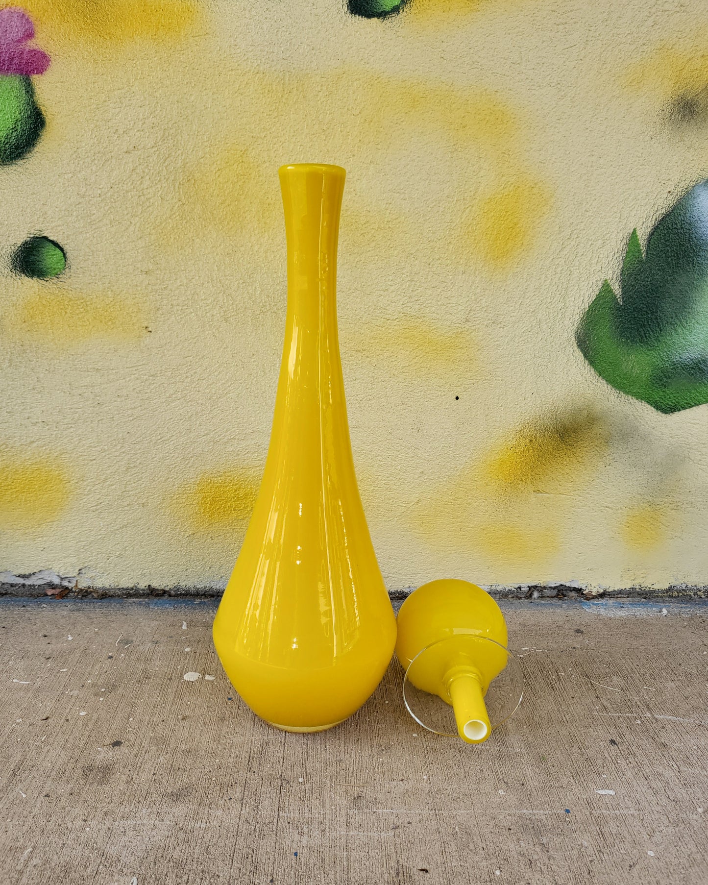 Mid-Century Italian Yellow Glass Bottle with Stopper