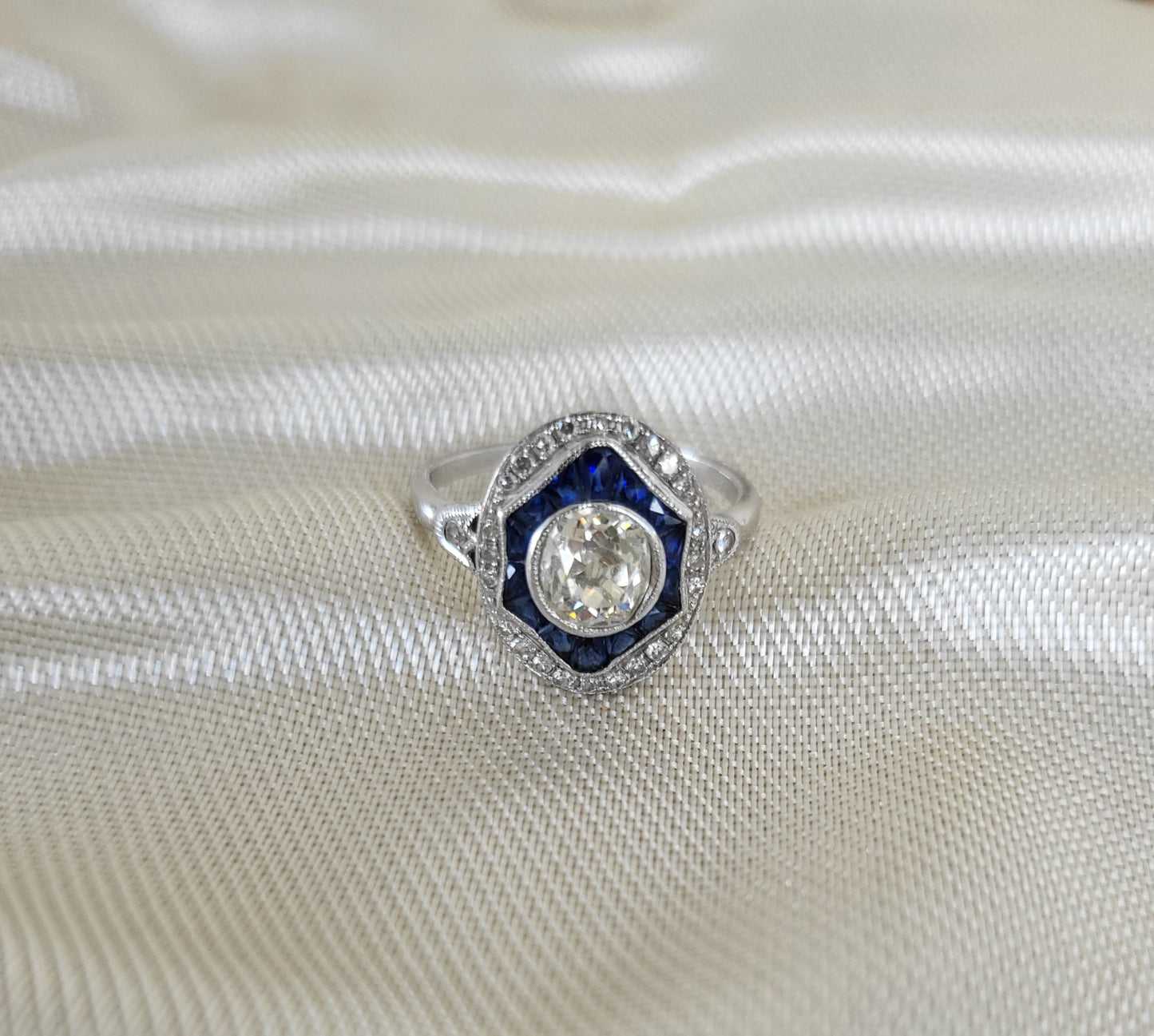 Victorian-Era Diamond & Sapphire Ring in an Art Deco Setting