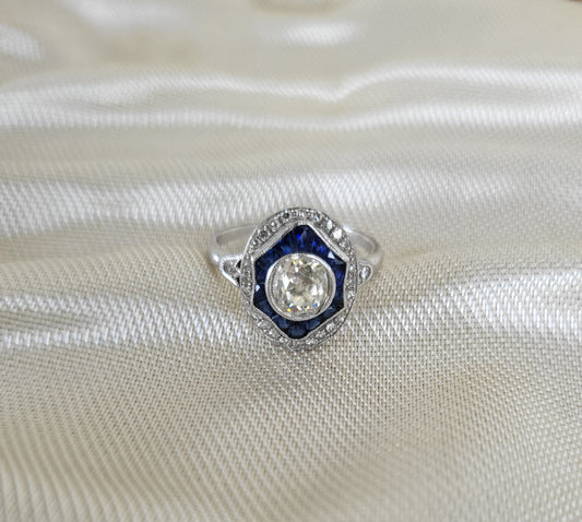 Victorian-Era Diamond & Sapphire Ring in an Art Deco Setting