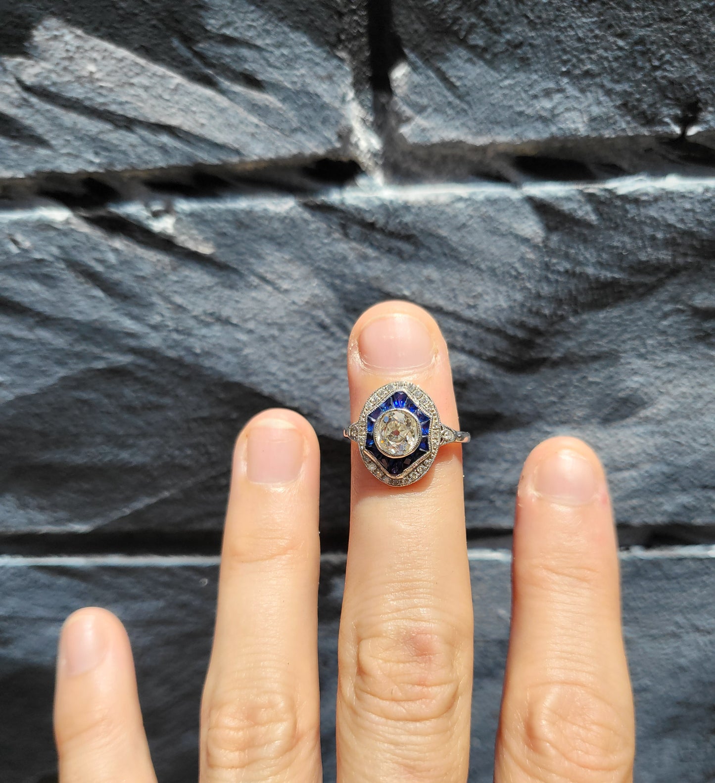 Victorian-Era Diamond & Sapphire Ring in an Art Deco Setting