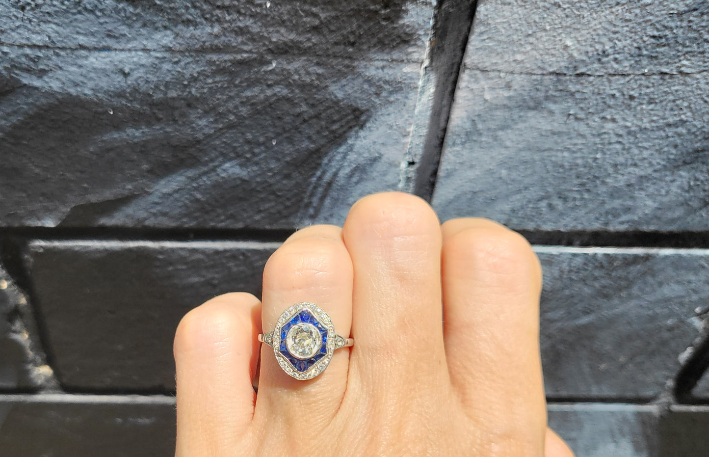 Victorian-Era Diamond & Sapphire Ring in an Art Deco Setting