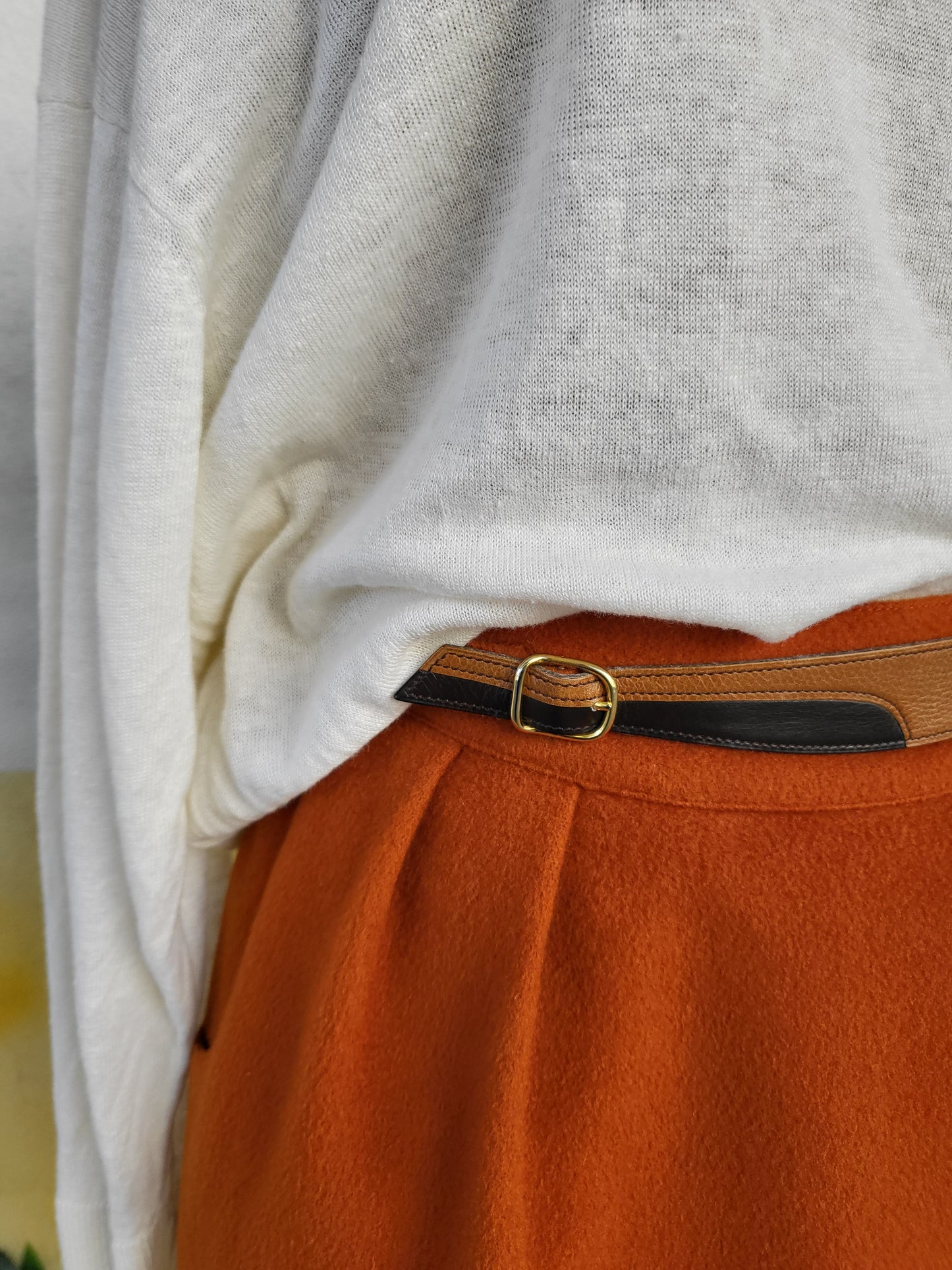 Hermès 1980s Rust Wool Skirt with Buckle Detail