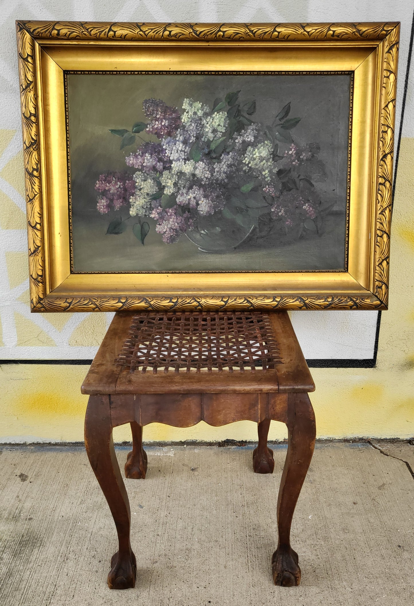 Antique Oil Painting - Lilac Still Life in Gilt Frame (c. 1920s)