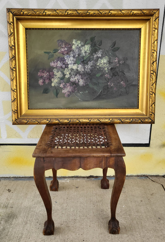 Antique Oil Painting - Lilac Still Life in Gilt Frame (c. 1920s)