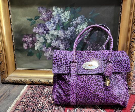 Mulberry Leopard Print Pony Hair Bayswater Bag - Purple Leather