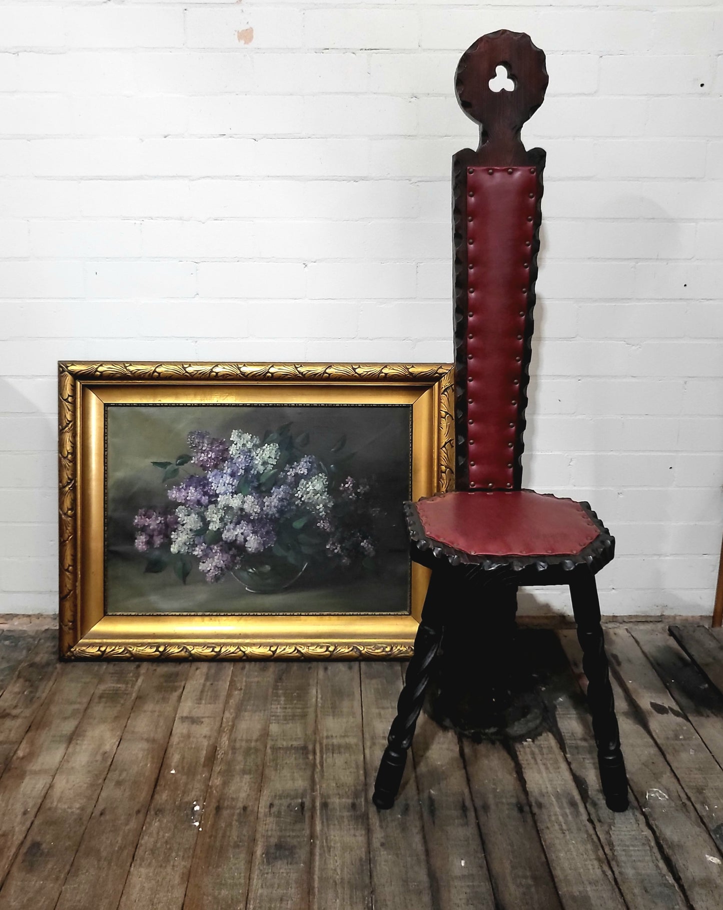 Antique Oil Painting - Lilac Still Life in Gilt Frame (c. 1920s)
