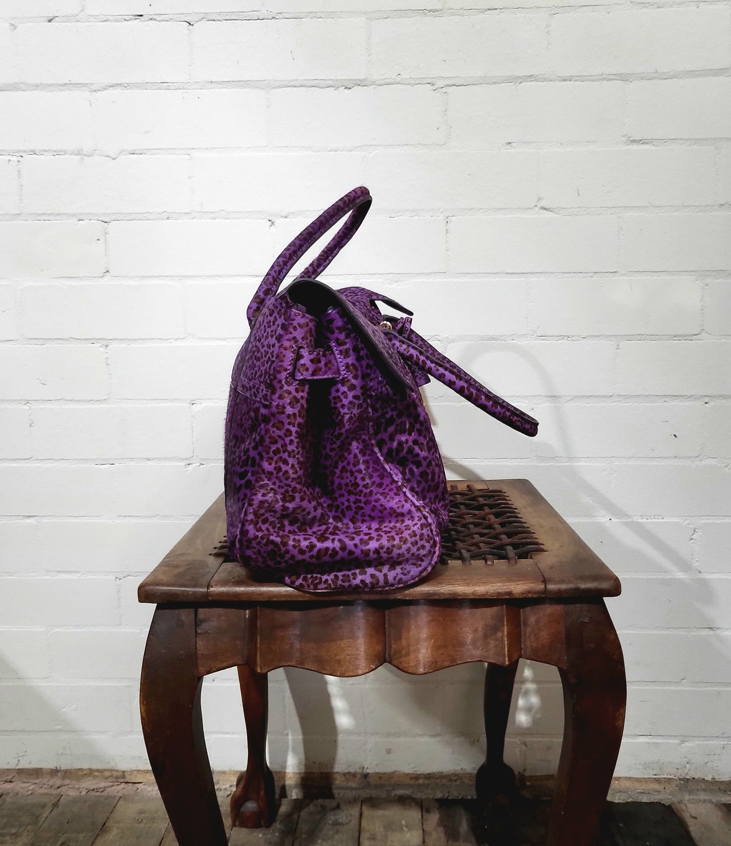 Mulberry Leopard Print Pony Hair Bayswater Bag - Purple Leather